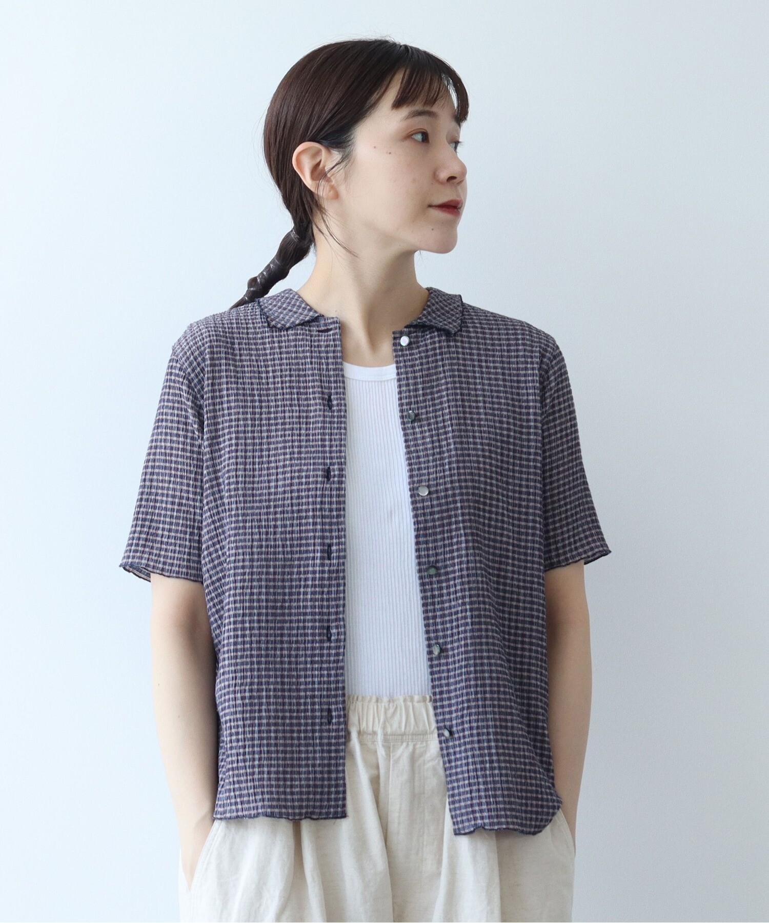 AMBIDEX Store コットンポリエステル シャーリングハーフスリーブ  