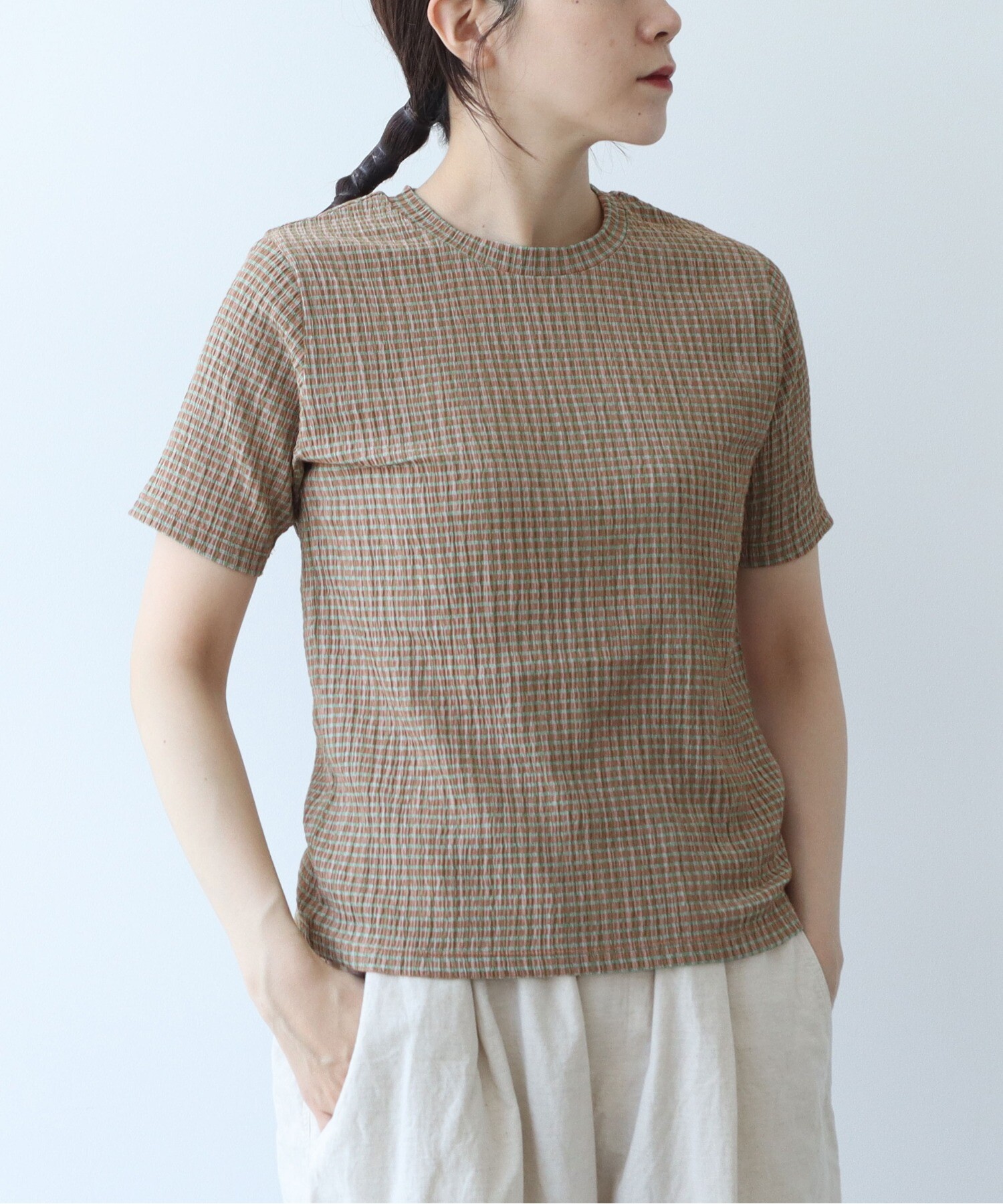 AMBIDEX Store コットンポリエステル シャーリングハーフスリーブT  