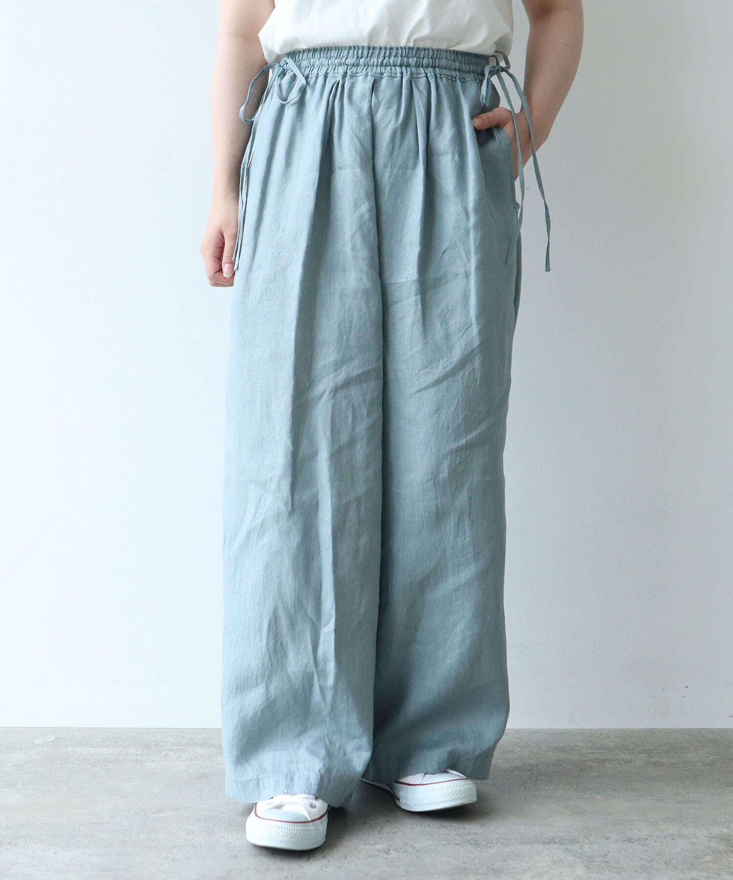 AMBIDEX Store △○Linen drawstrings パンツ(F クロ): yuni