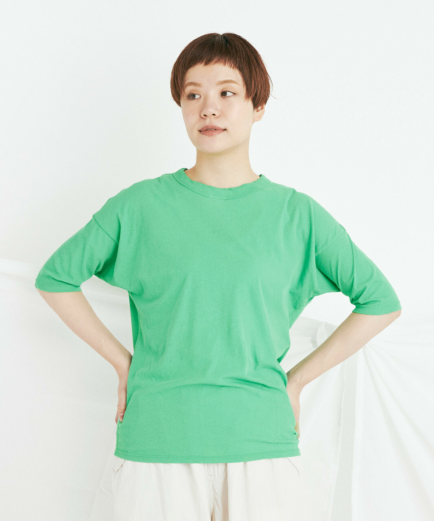 ★ ENFÖLD★ C/R天竺 3/4丈　グリーン　デザインシャツ AMBIDEX Store ULTIMA超強撚天竺 CREW T-シャツ(F GREEN): buoybuoy