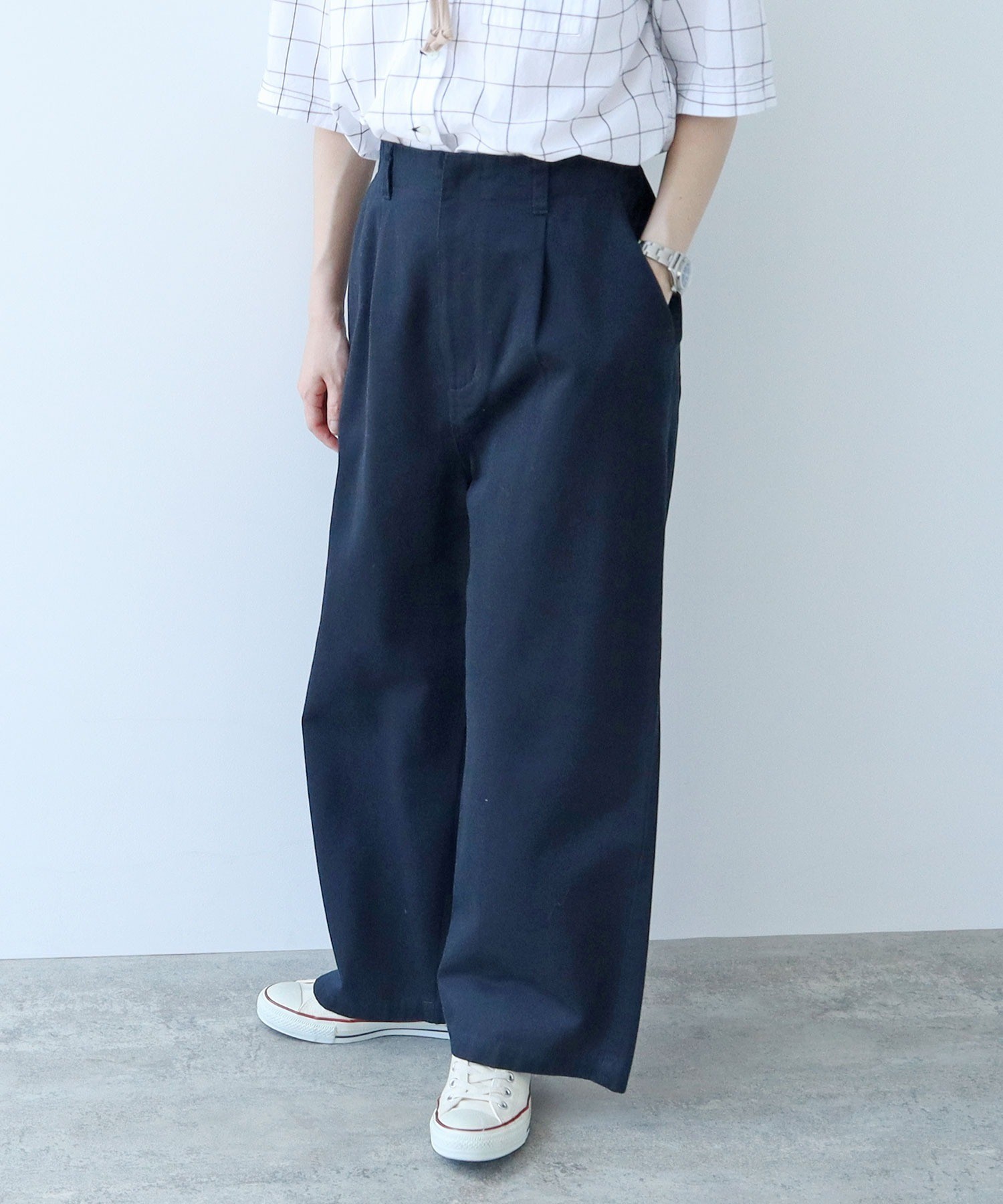 gomme(ゴム) フレンチリネン ヘムタックパンツ レディース