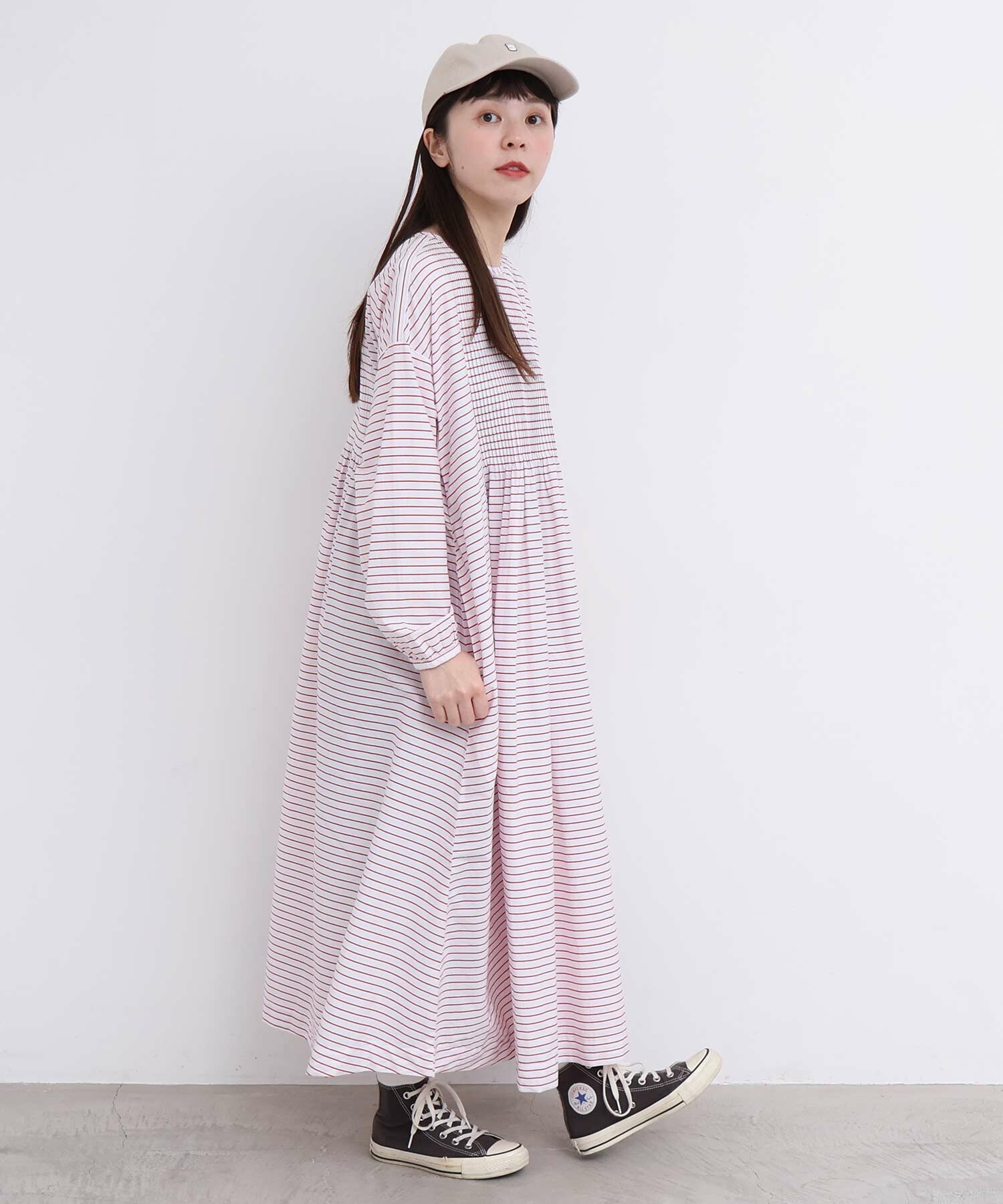 AMBIDEX Store バスクシャツみたいなピンタックワンピース(F サックス