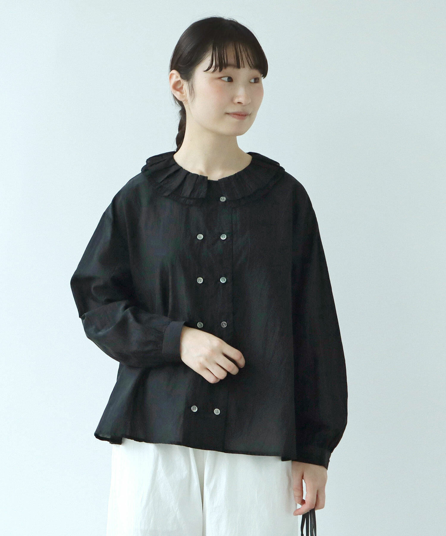 CADUNE フリル袖 オールインワン 34 ブラック AMBIDEX Store △〇キュプラコットンツイル桐生シワ ショート