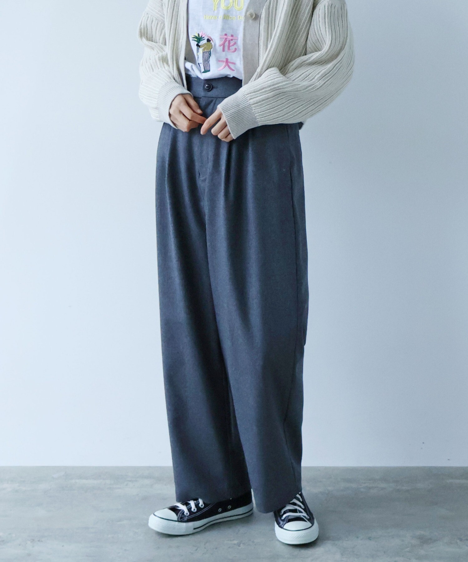 AMBIDEX Store △washable wool wideパンツ(M クロ): yuni