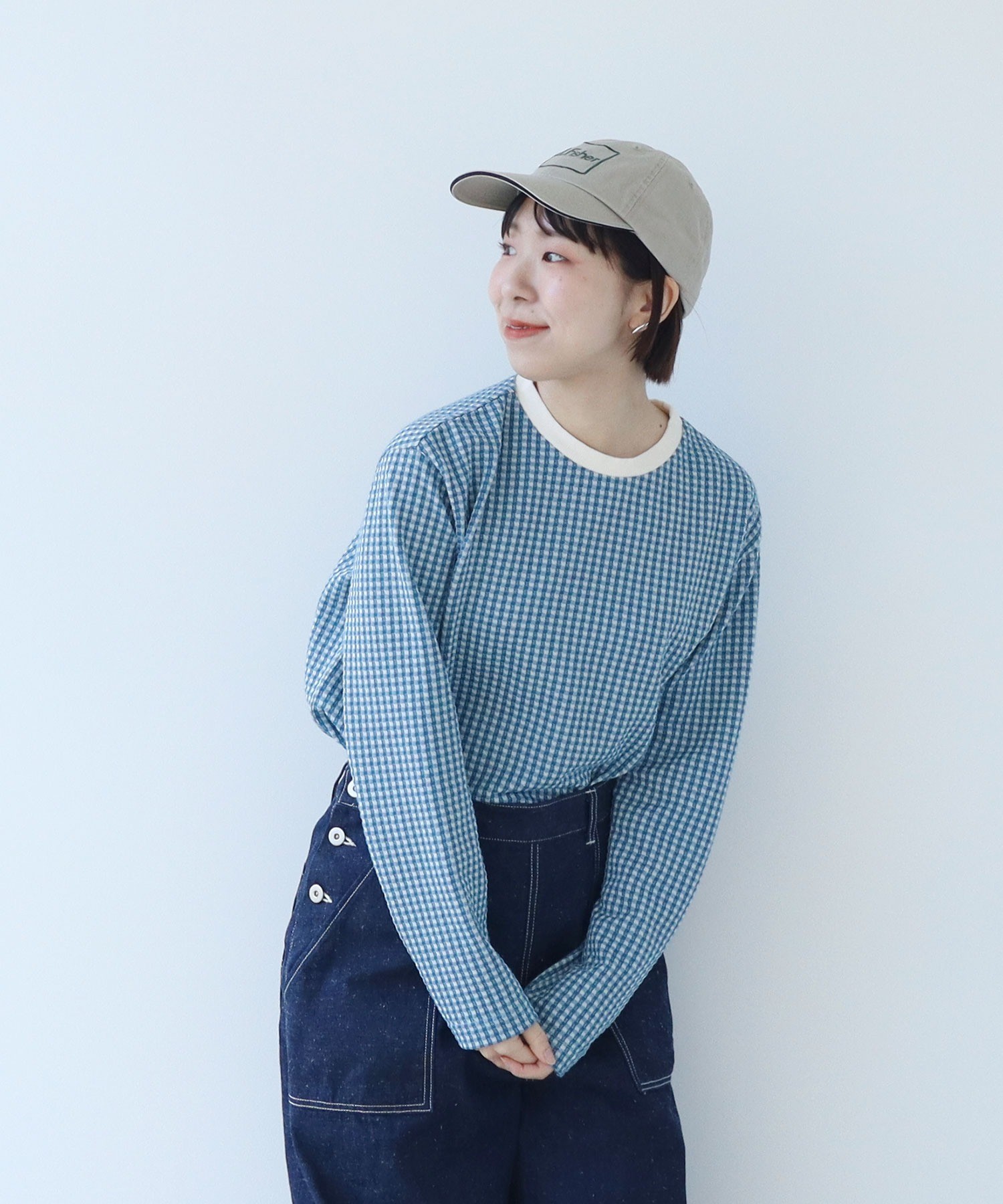 AMBIDEX Store △〇ギンガムジャガード クルーネックカットソー(F クロ