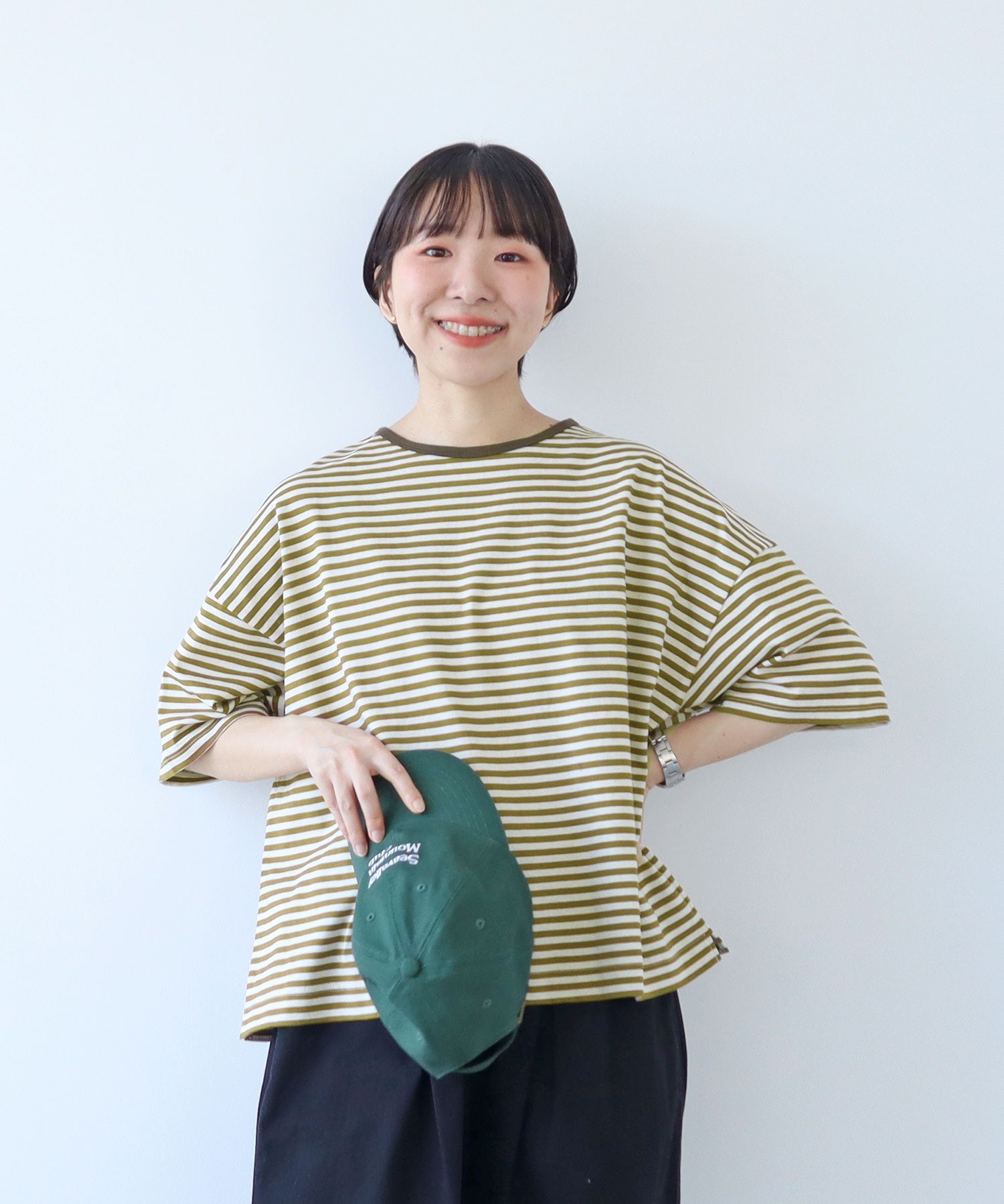 AMBIDEX Store △〇ボーダー配色バインダー 5分袖BIG Tシャツ(F