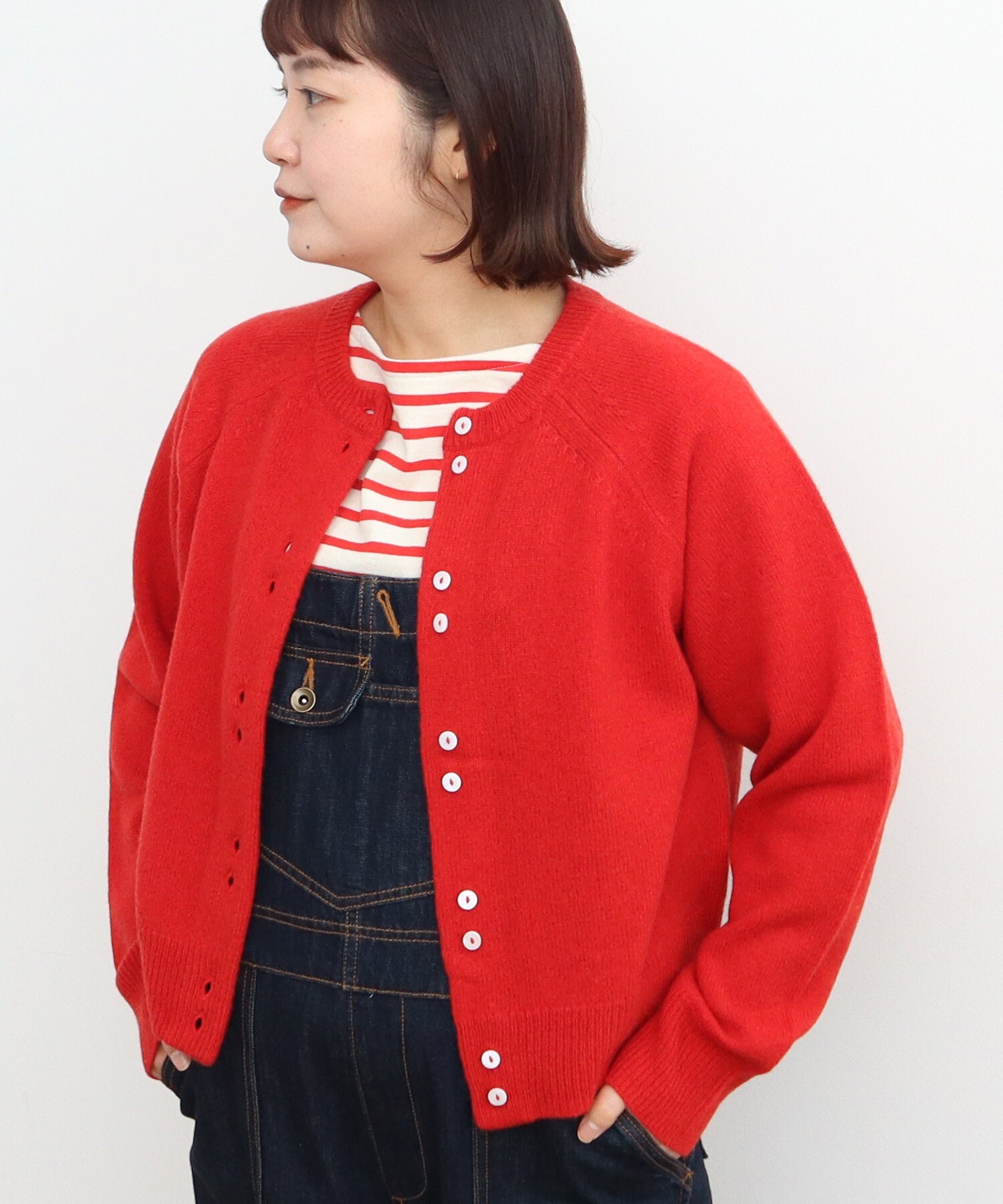 AMBIDEX Store ○2/15ラムウール 2つ釦カーディガン(F グリーン