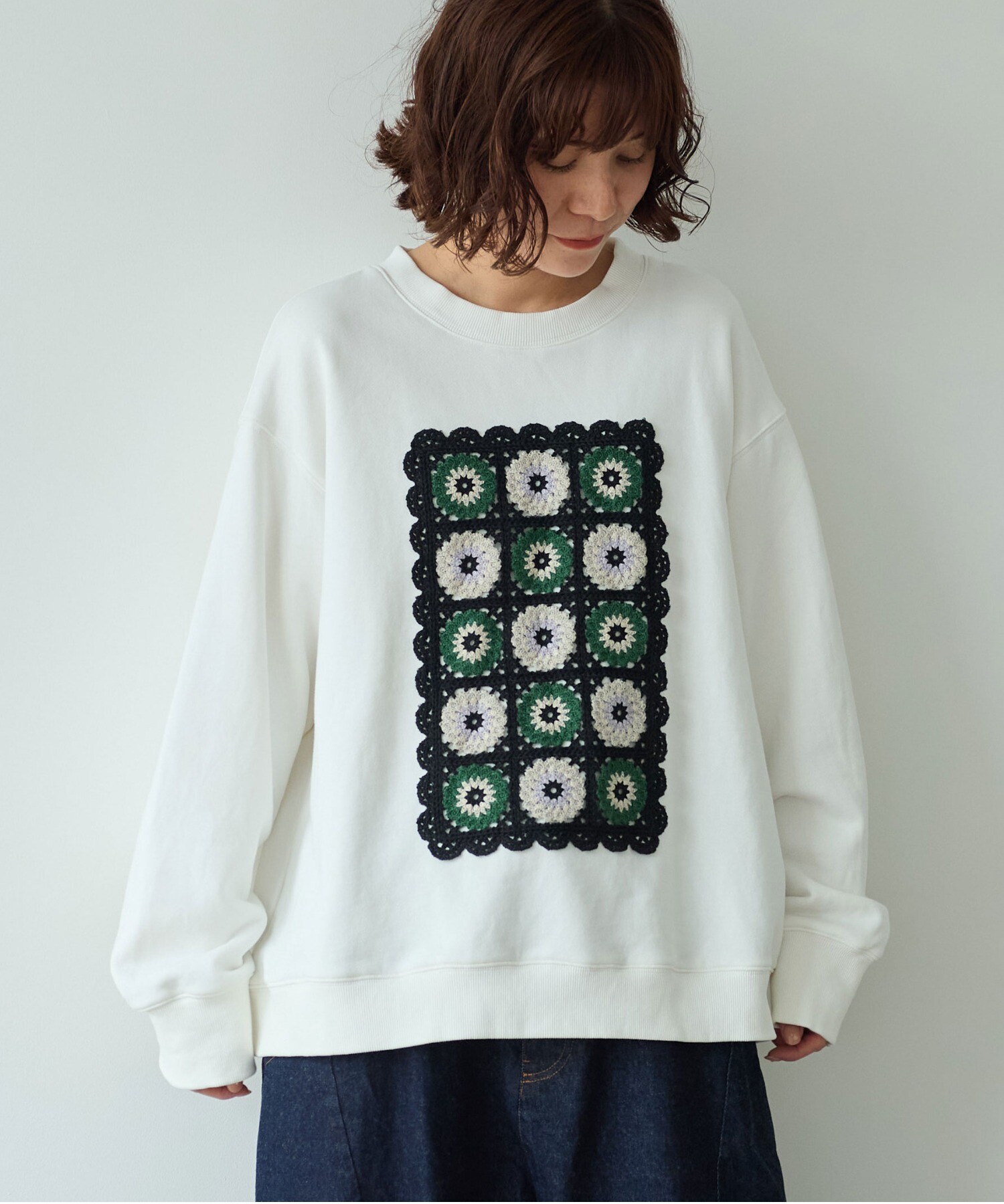 AMBIDEX Store △コットン裏毛レースプルオーバー(F シロ): yuni