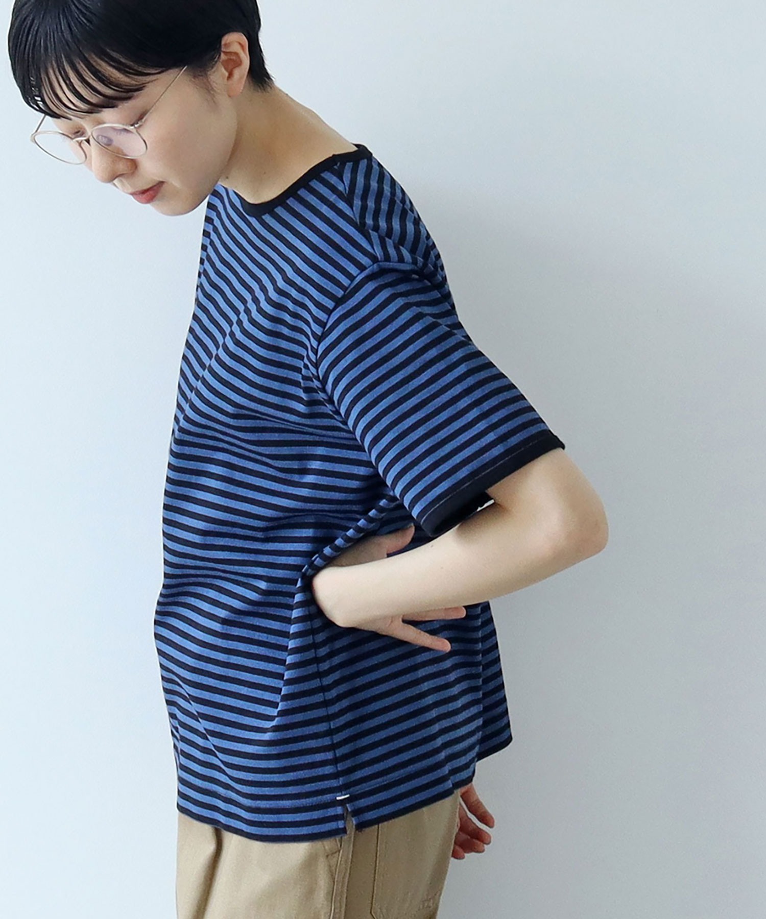 AMBIDEX Store ボーダー配色バインダー 半袖Tシャツ(F グリーン