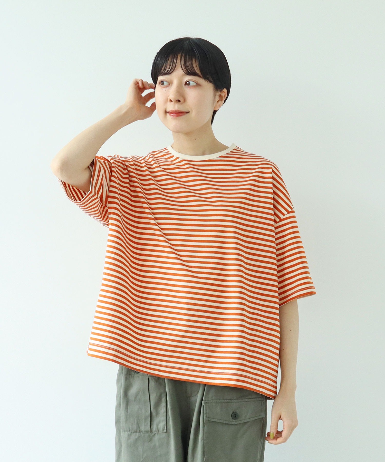 AMBIDEX Store △〇ボーダー配色バインダー 5分袖BIG Tシャツ(F