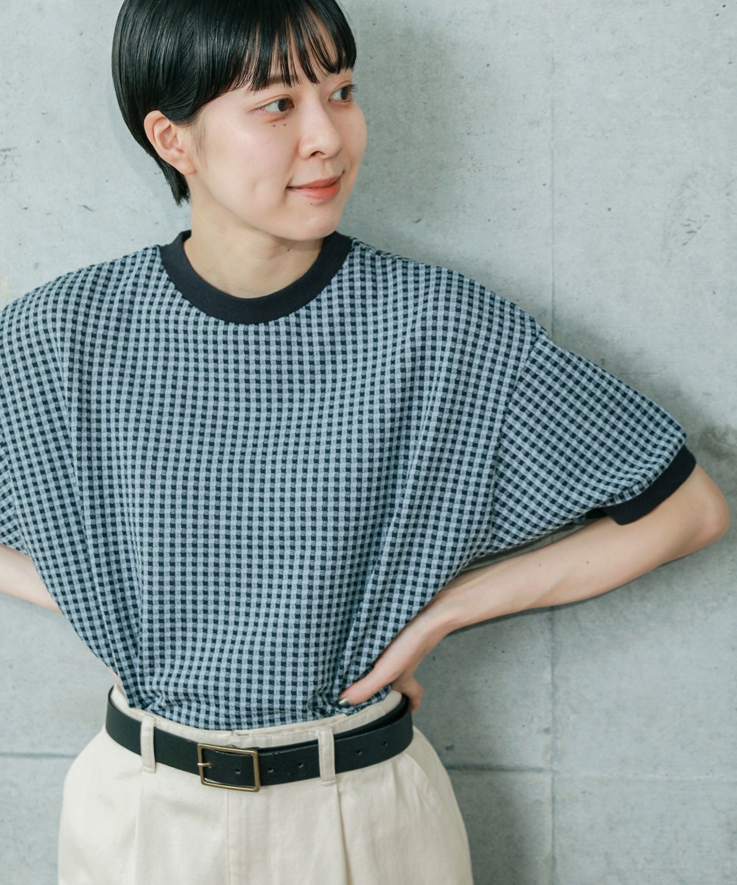 AMBIDEX Store △○ギンガムジャガード 半袖BIG Tシャツ(F クロ AMBIDEX Store △○ギンガムジャガード 半袖BIG Tシャツ(F クロ