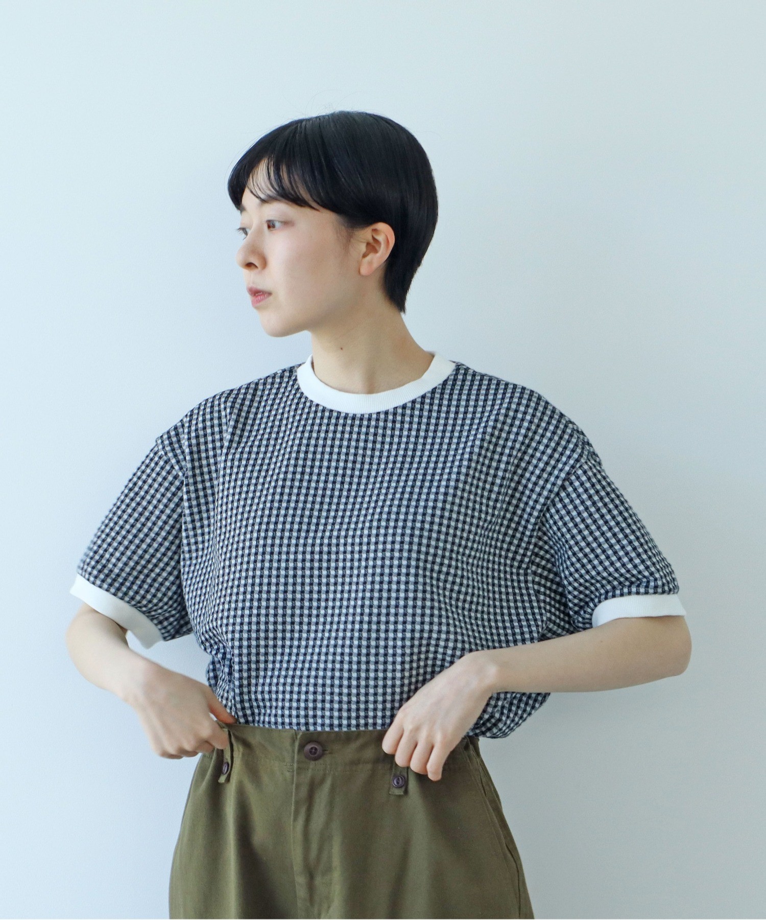 AMBIDEX Store △○ギンガムジャガード 半袖BIG Tシャツ(F
