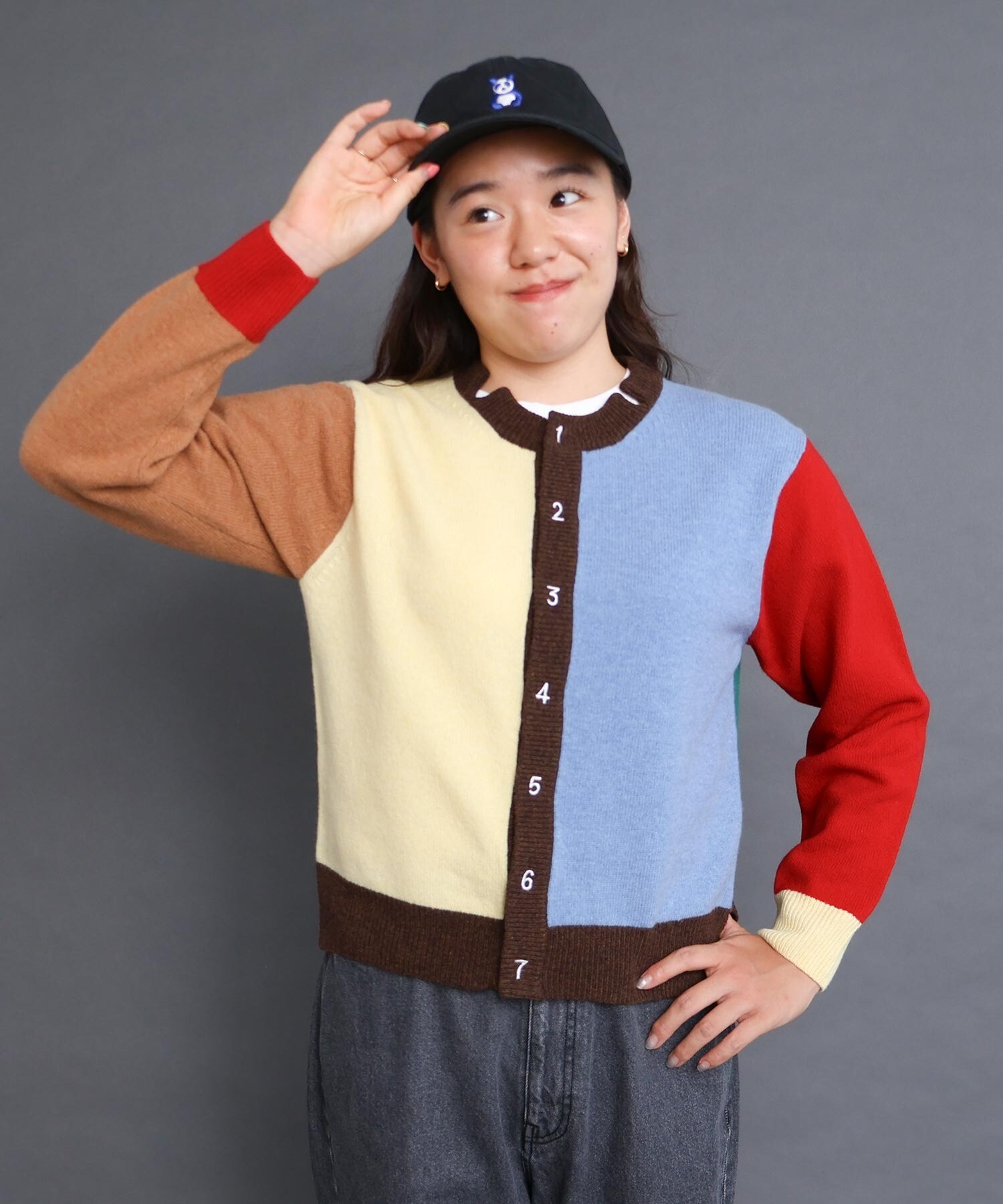 AMBIDEX Store 〇UPW数字刺繍クルーカーディガン (F パープル