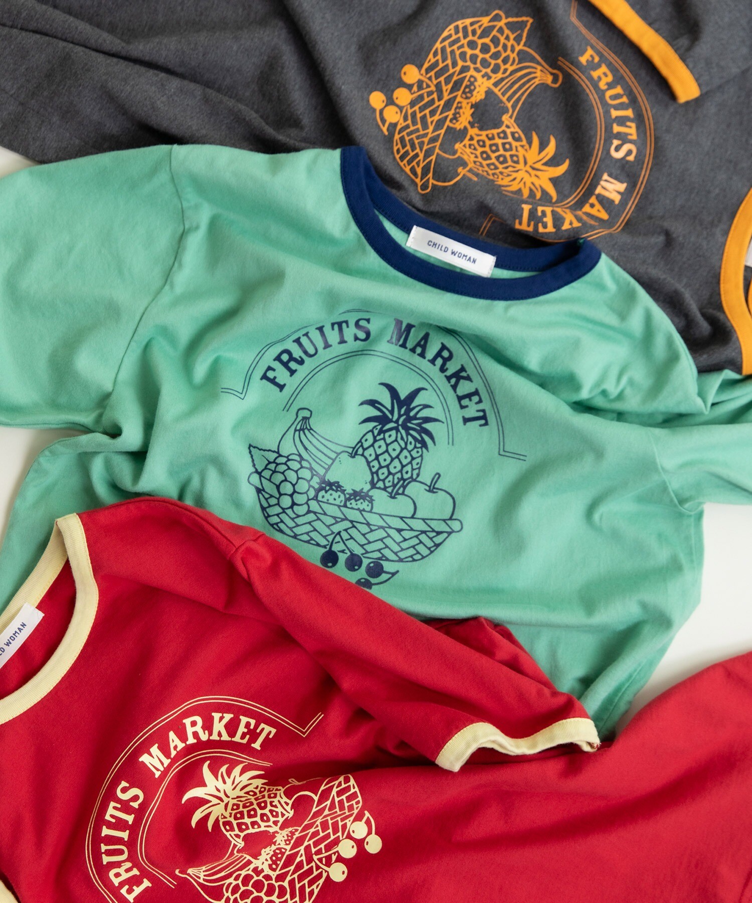 40/2天竺 フルーツプリントリンガーTシャツ