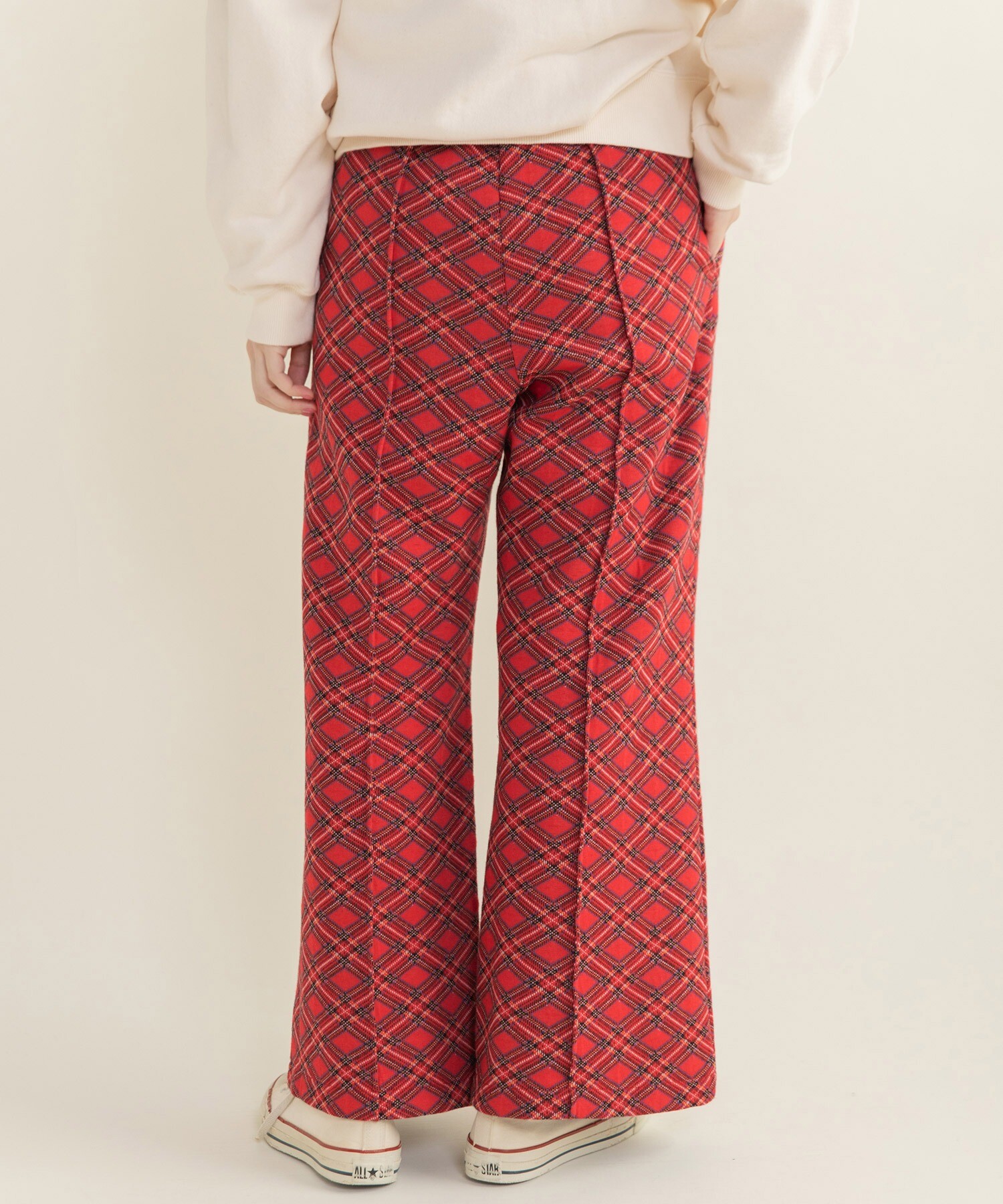 AMBIDEX Store チェック柄キルトジャカード イージーパンツ(F アカ