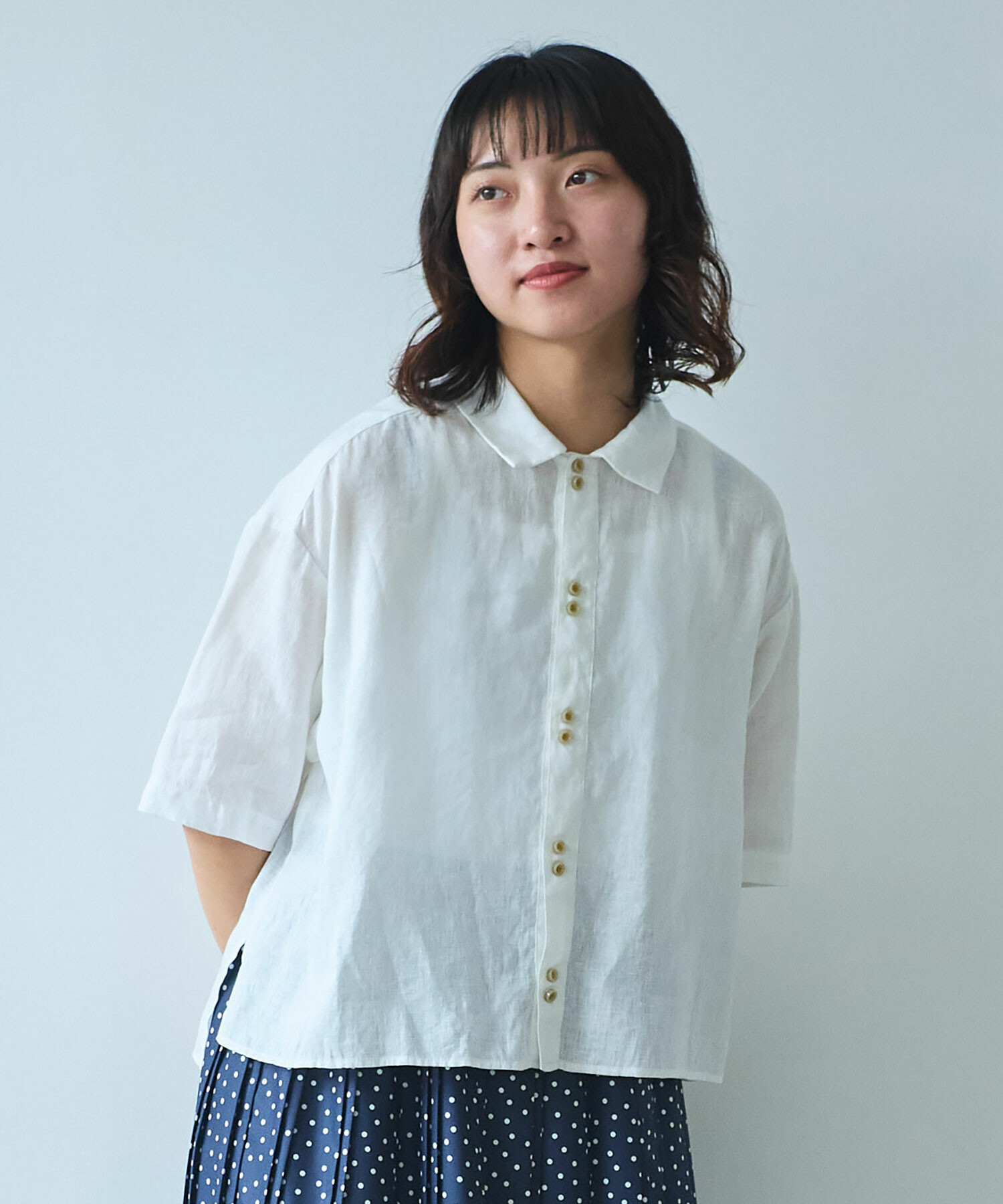 AMBIDEX Store 60sフレンチリネン ボーイシャツ(F シロ): bulle