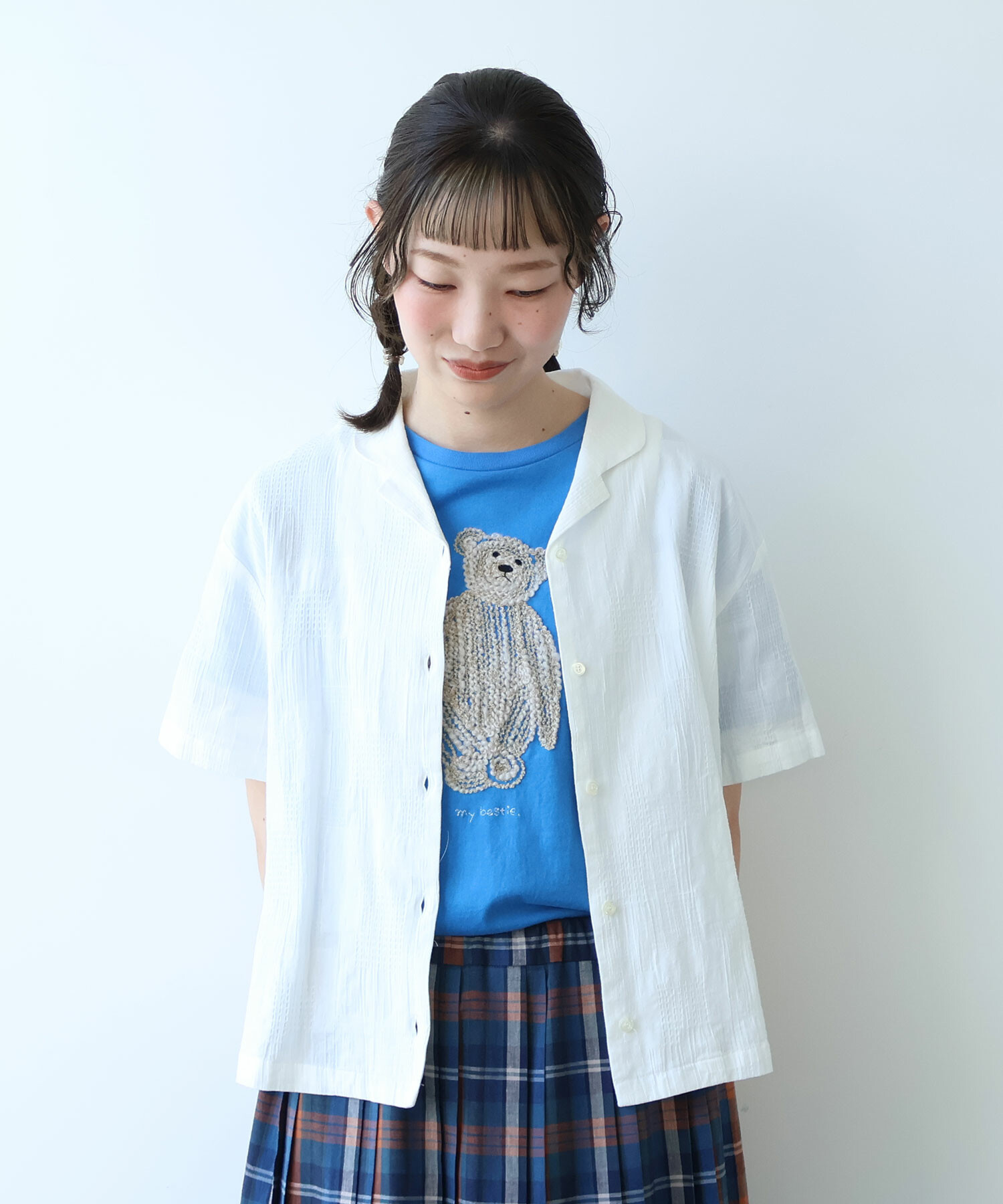 AMBIDEX Store ○ patchwork ジャカード 開襟シャツ(F シロ): bulle de