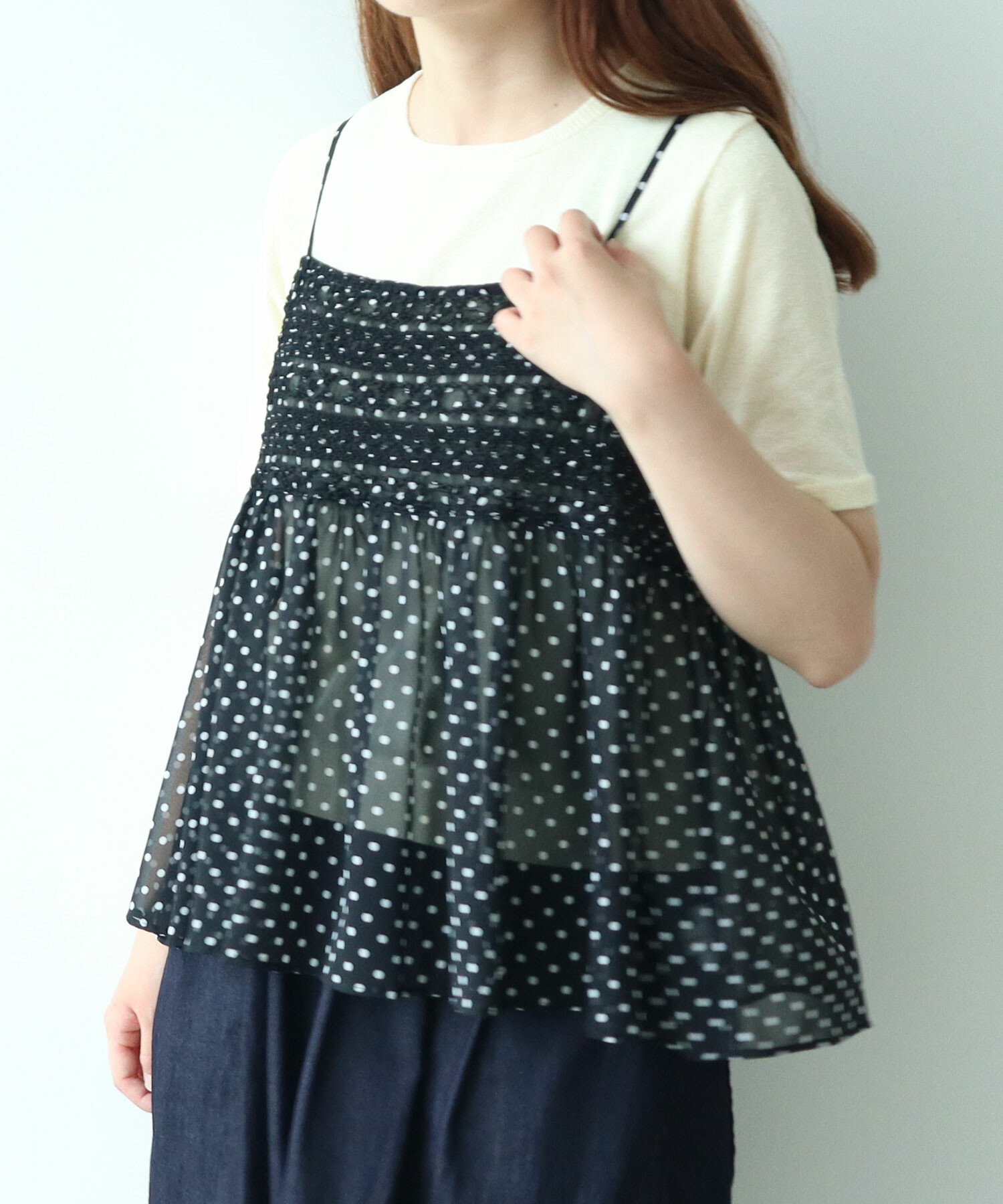 ドット刺繍キャミソール AMBIDEX Store △〇 ドット刺繍 キャミソール(F クロ): bulle de
