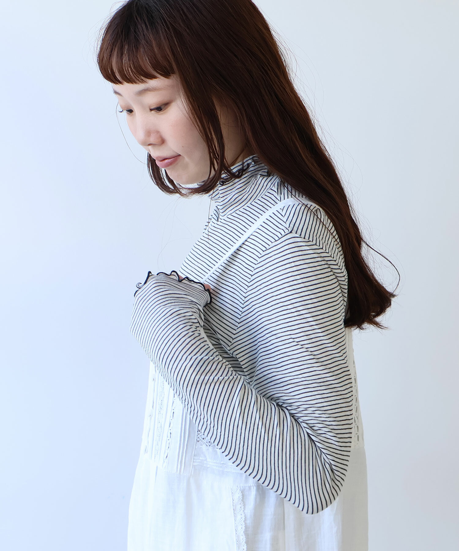 AMBIDEX Store ○ 60/-×60/- ボーダー ハイネックプルオーバー(F シロ