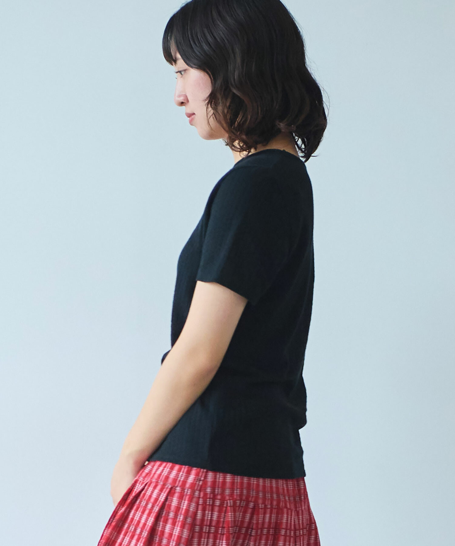 tシャツ 強撚針抜ジャカード 半袖プルオーバー レディース AMBIDEX Store 強撚針抜ジャカード 半袖プルオーバー(F サックス