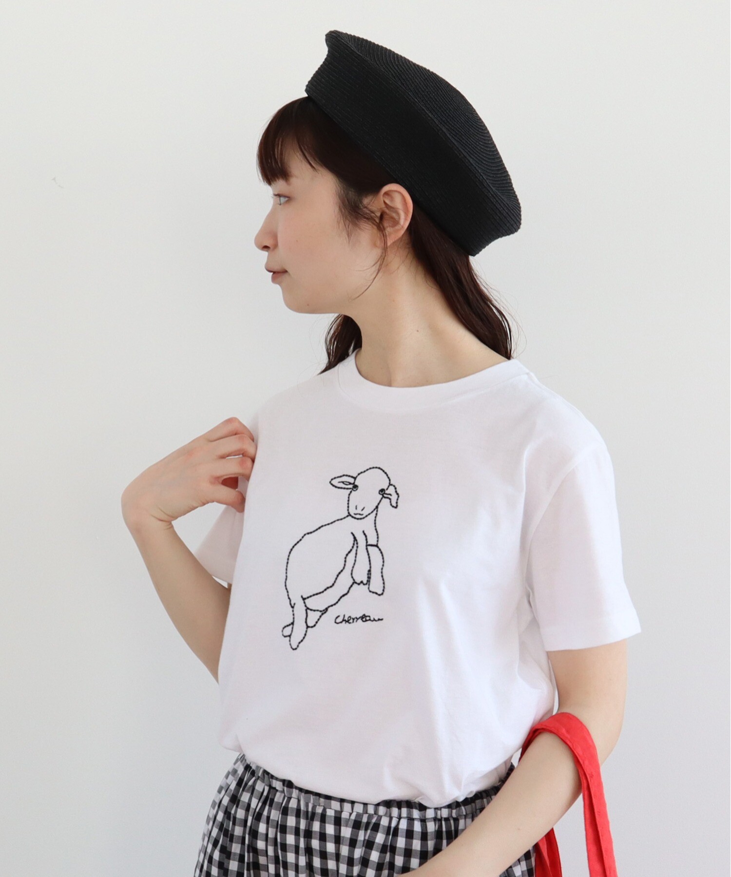 AMBIDEX Store ヤギ刺繍 Tシャツ(F シロ): bulle de savon