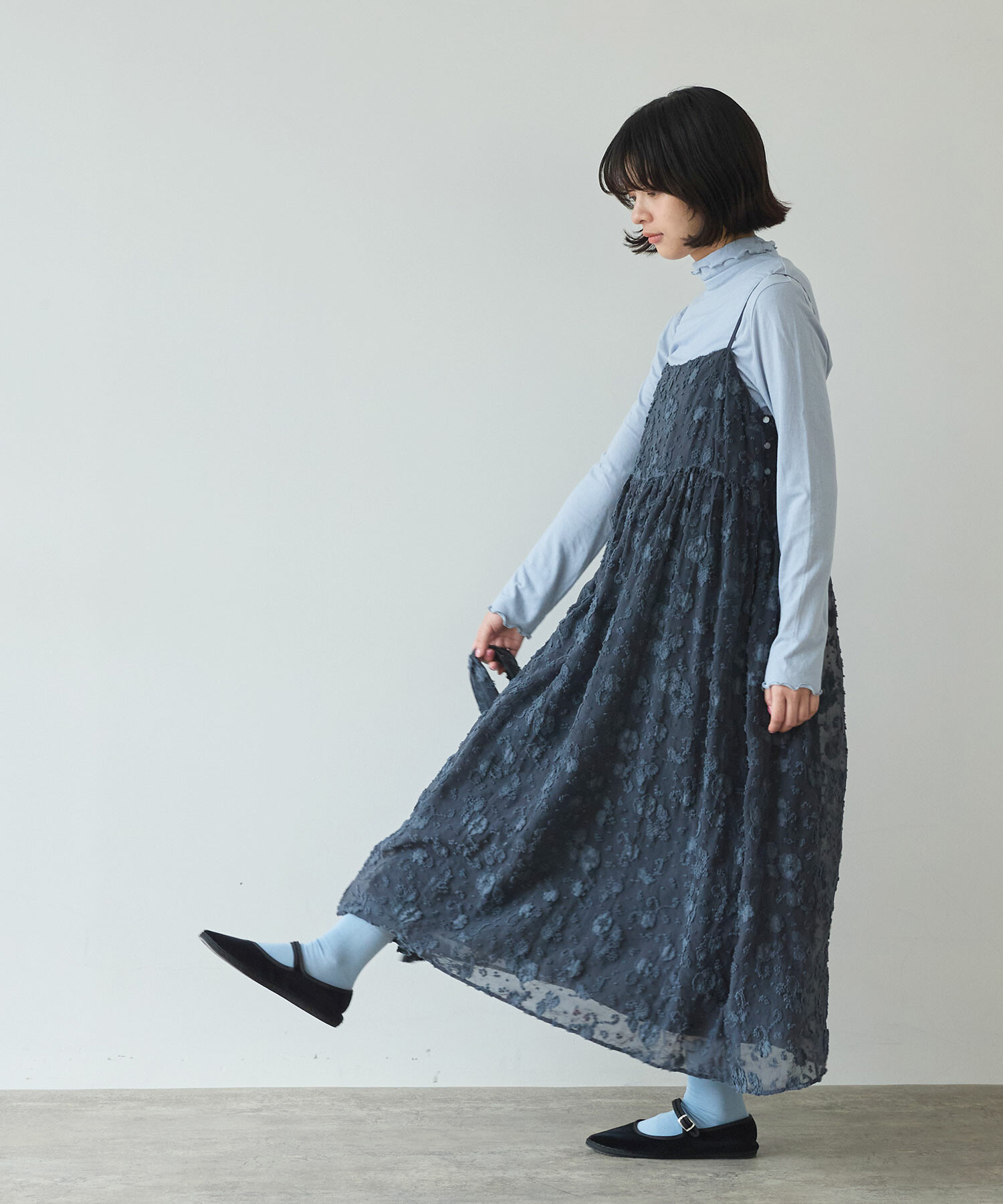 AMBIDEX Store 〇 踊るはな ジャカード ワンピース(F チャコール