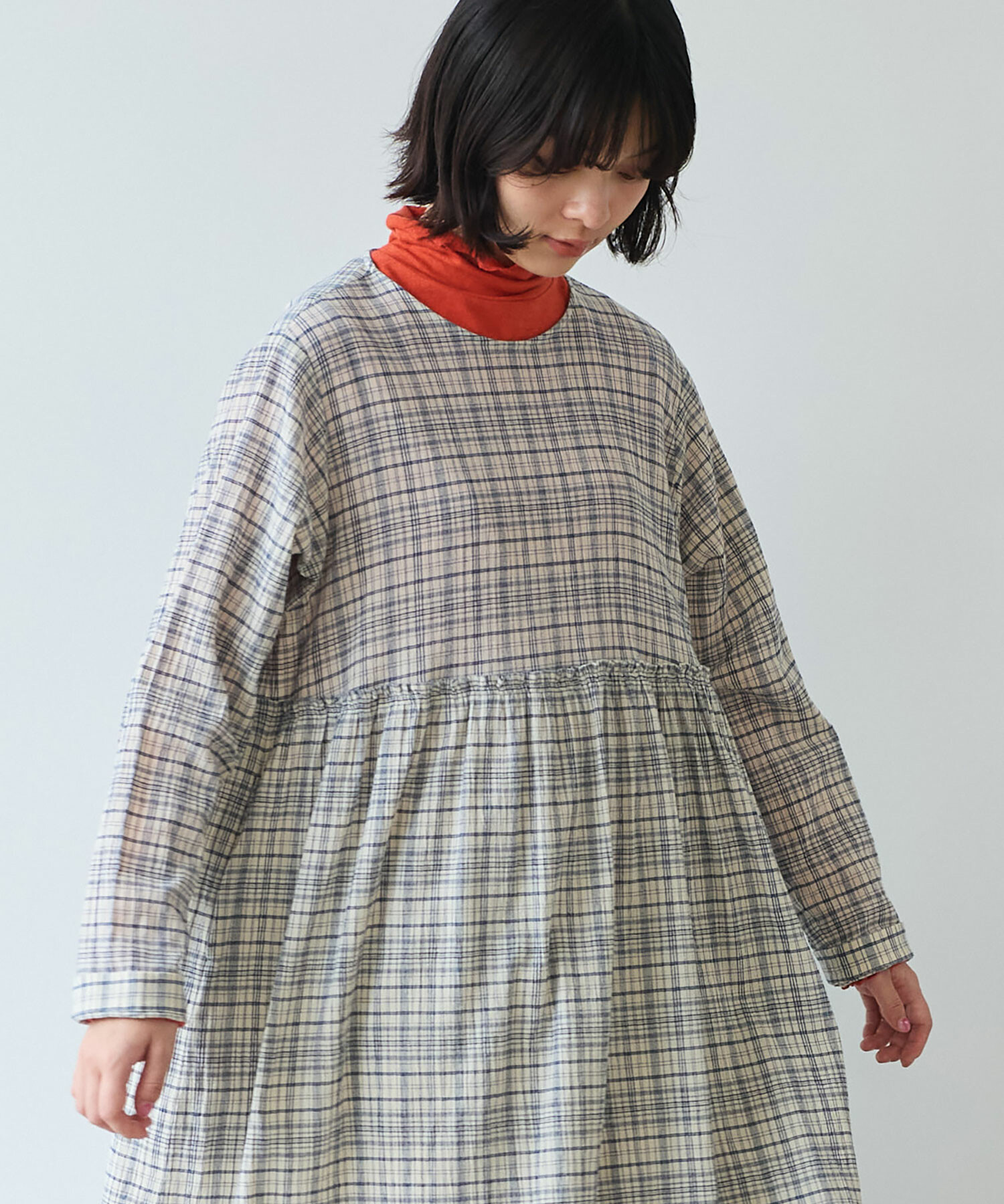 AMBIDEX Store △〇 ちぢみcheck ワンピース(F ピンク): bulle de savon