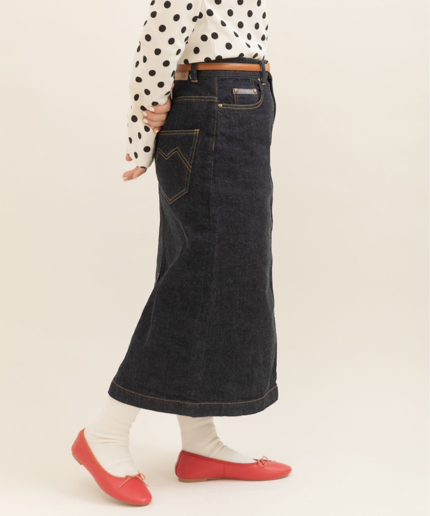 11.36ozムラ糸デニム ミディアムタイトスカート