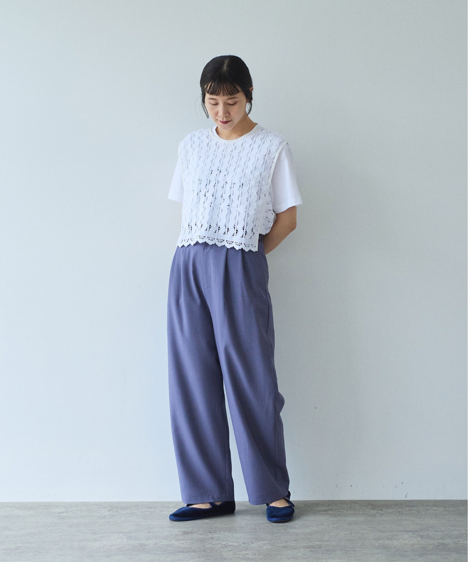 AMBIDEX Store Cotton/wave lace ベスト(F シロ): yuni AMBIDEX Store Cotton/wave lace ベスト(F シロ): yuni