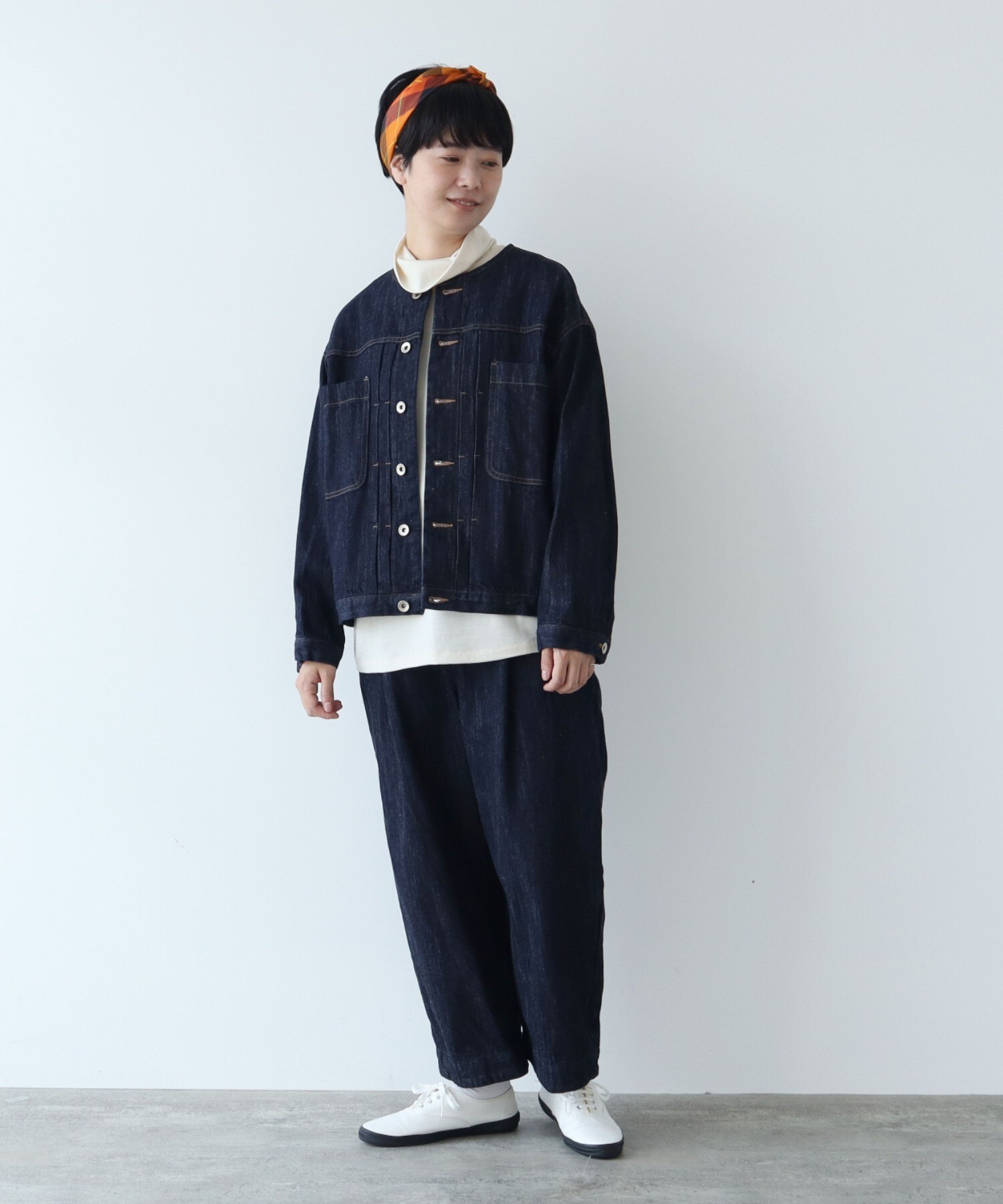 AMBIDEX Store cotton denim ノーカラー ブルゾン(F コン): yuni