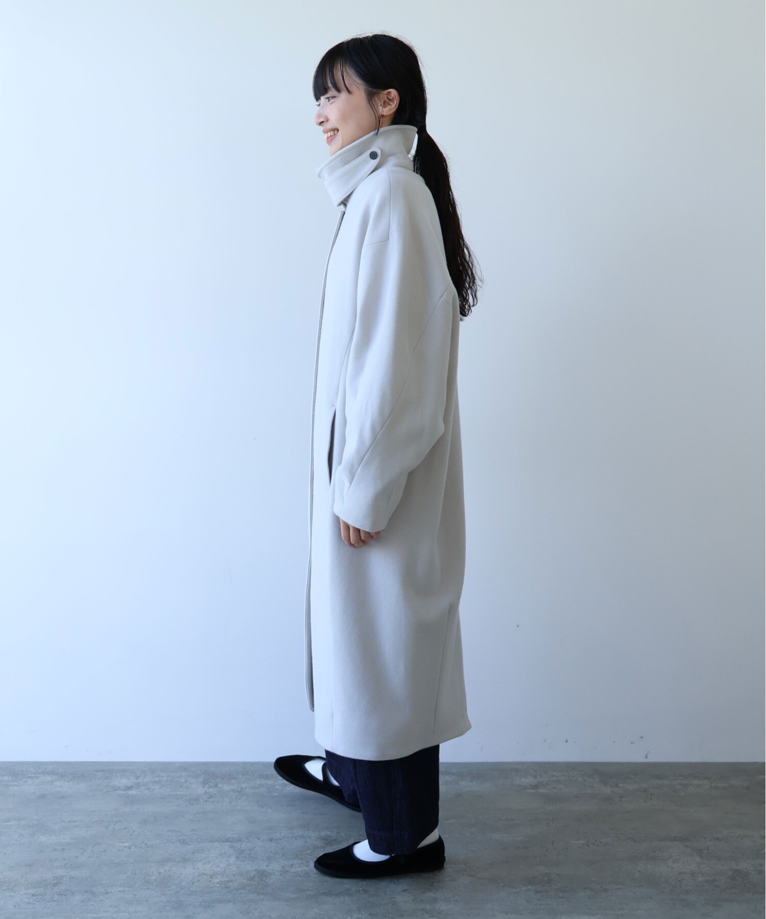 AMBIDEX Store ○ウールsuper100 bal collar cocoonコート (F グレー