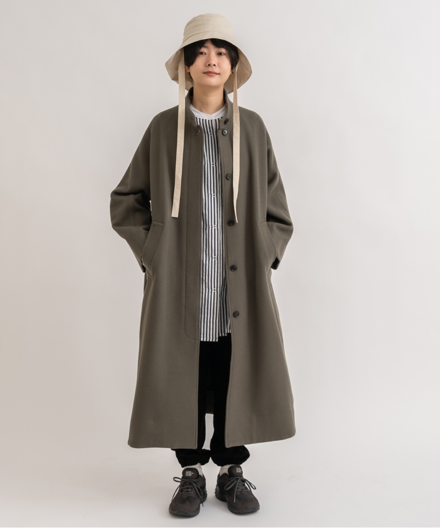 AMBIDEX Store △Wool/super100 wide stand collar コート(F カーキ): yuni