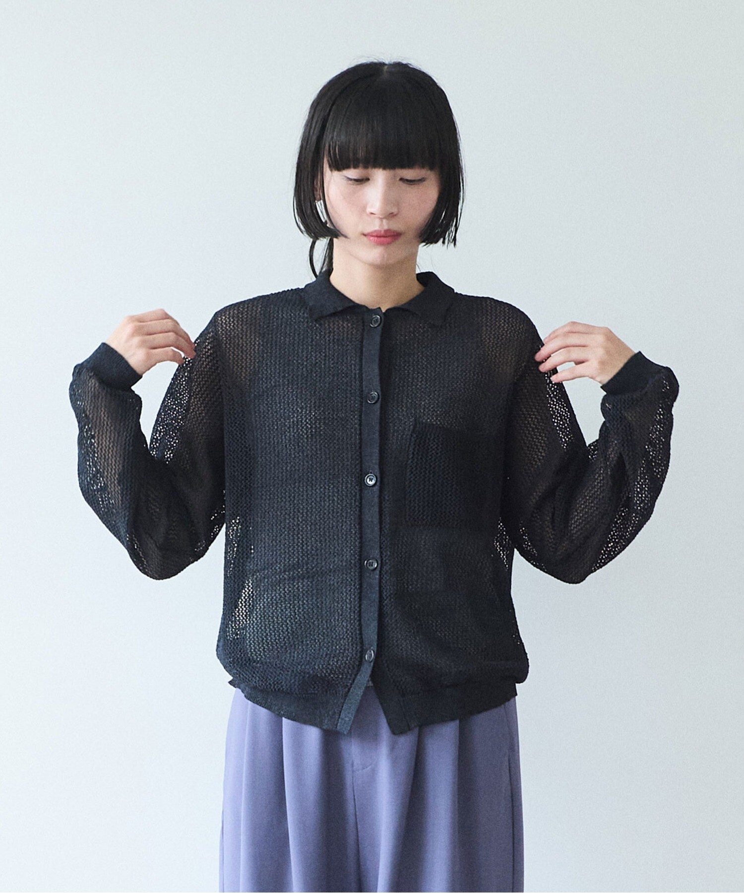 AMBIDEX Store Lonsing18 和紙/Polyester knit シャツカーディガン (F