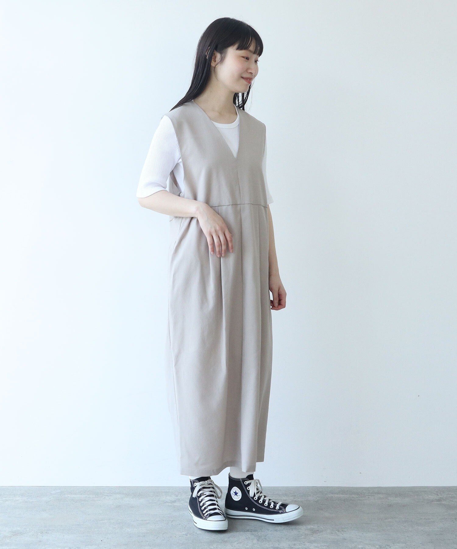 AMBIDEX Store サマーウール Vネックジャンパースカート(F グレー): yuni