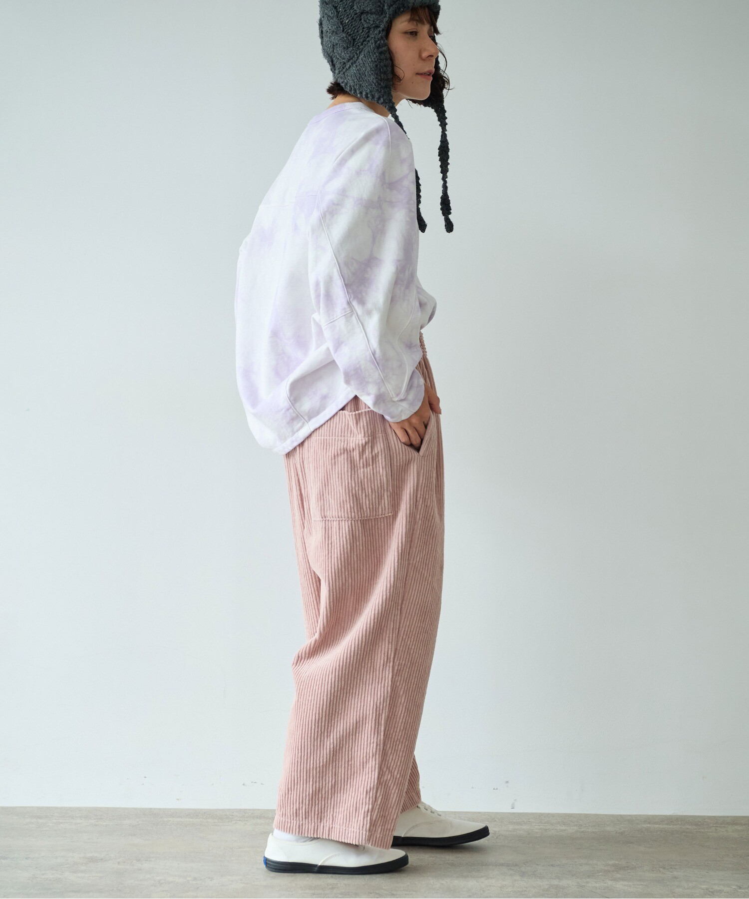AMBIDEX Store ○コットンコーデュロイ ゴムタックパンツ(F ピンク): yuni
