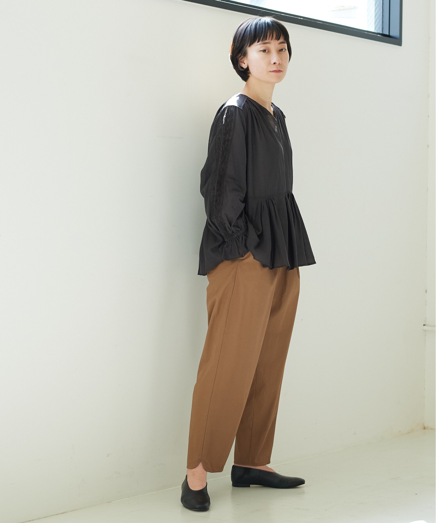 AMBIDEX Store △80/2コットン強撚ギャバ bent hem パンツ(M ブラウン