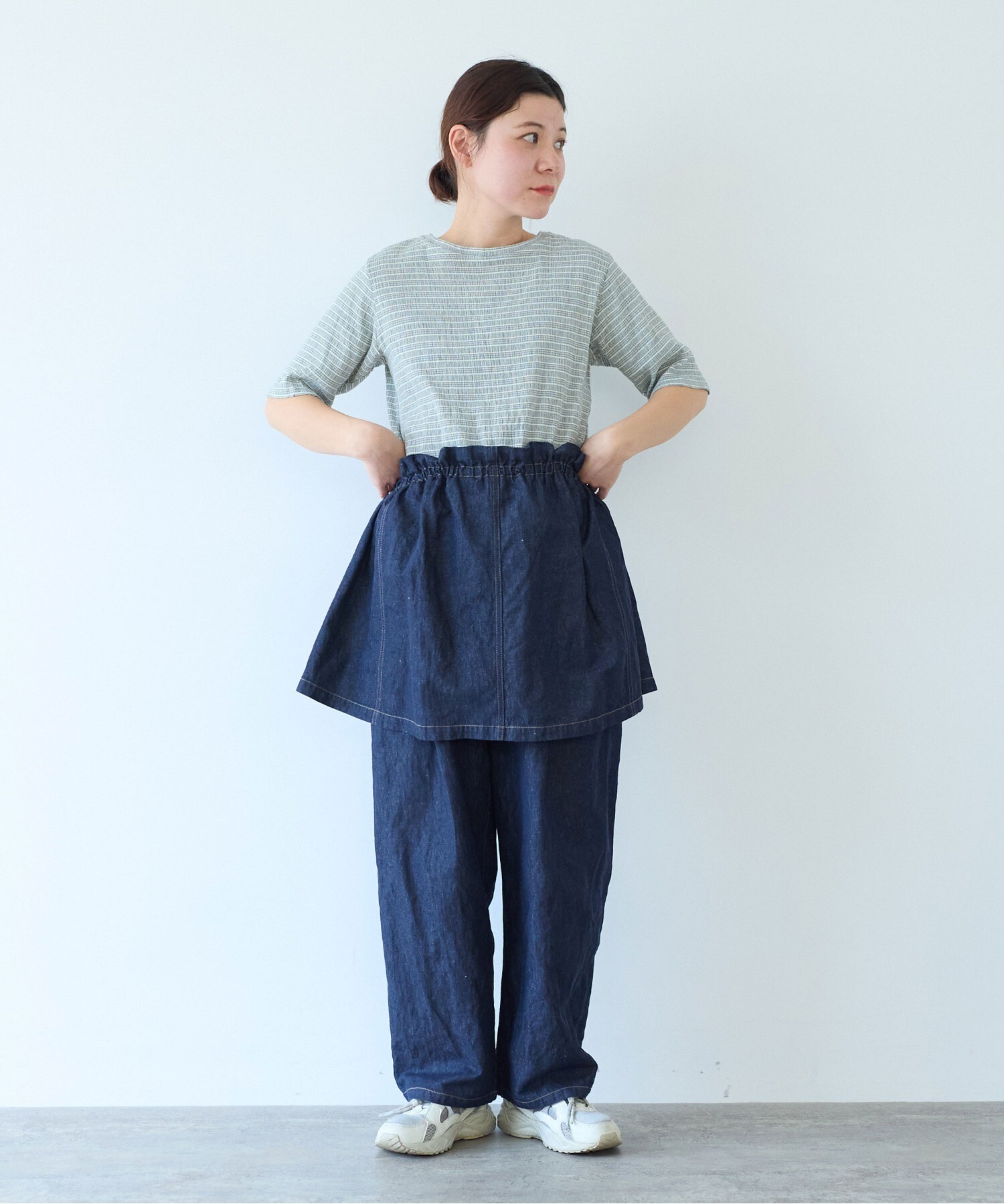 AMBIDEX Store ○コットンリネンデニム バックゴムパンツ(M