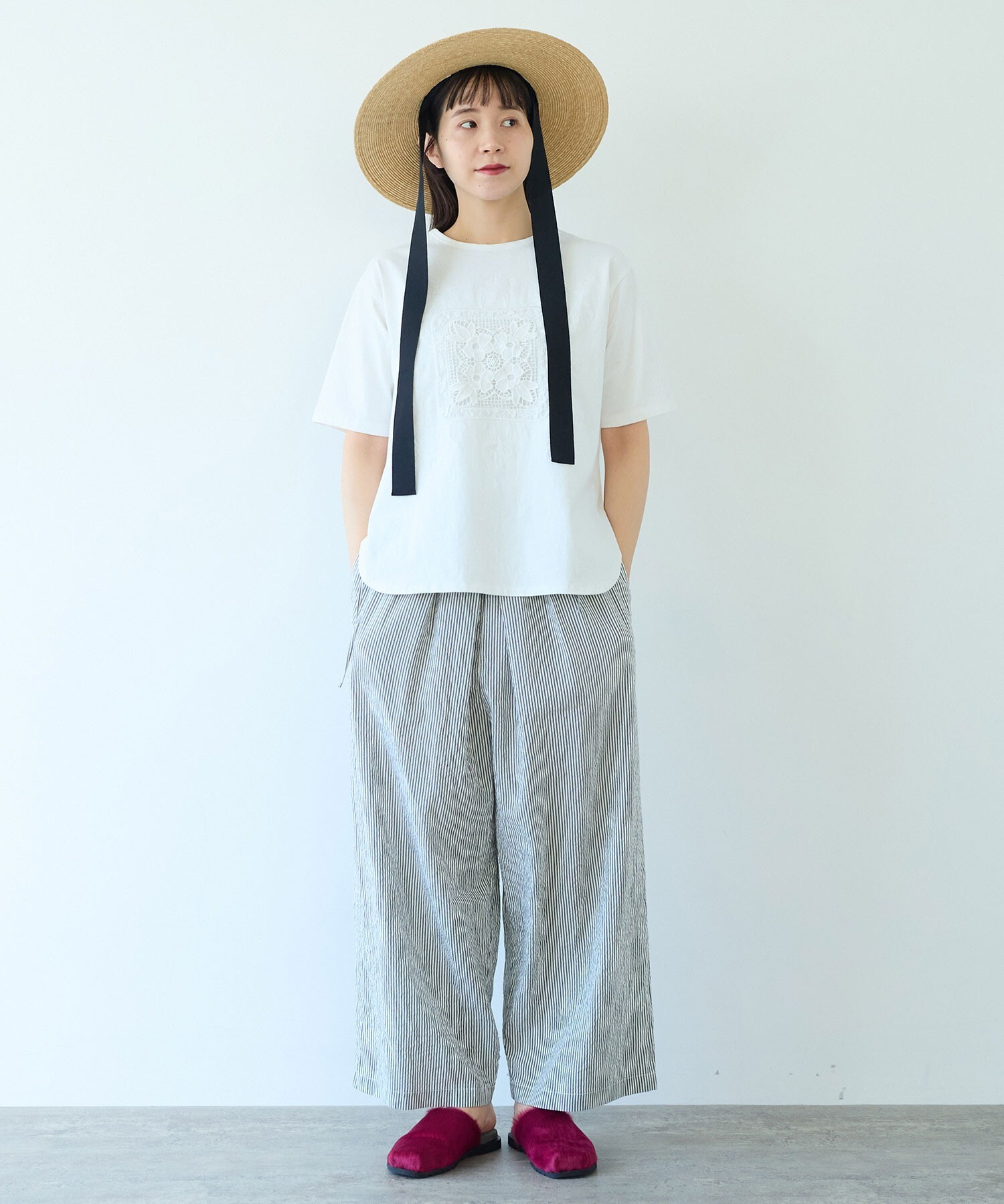 an吉アンキチ センソユニコ クロップド丈 ワイドパンツ COMME CA｜バックサテンジョーゼット クロップドワイドパンツ