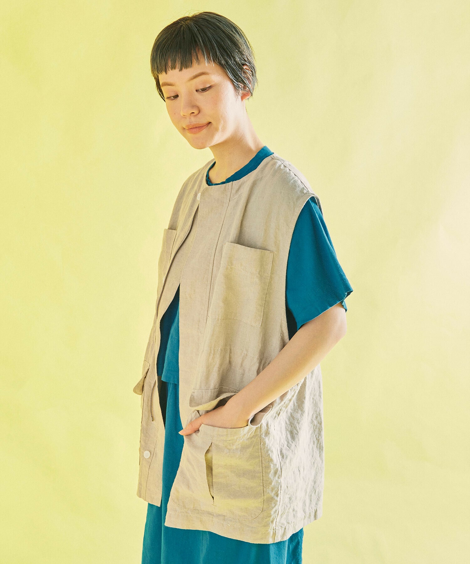 AMBIDEX Store △○60/高密度LINEN ベスト(F KINARI): FLAT-cic-HATENA