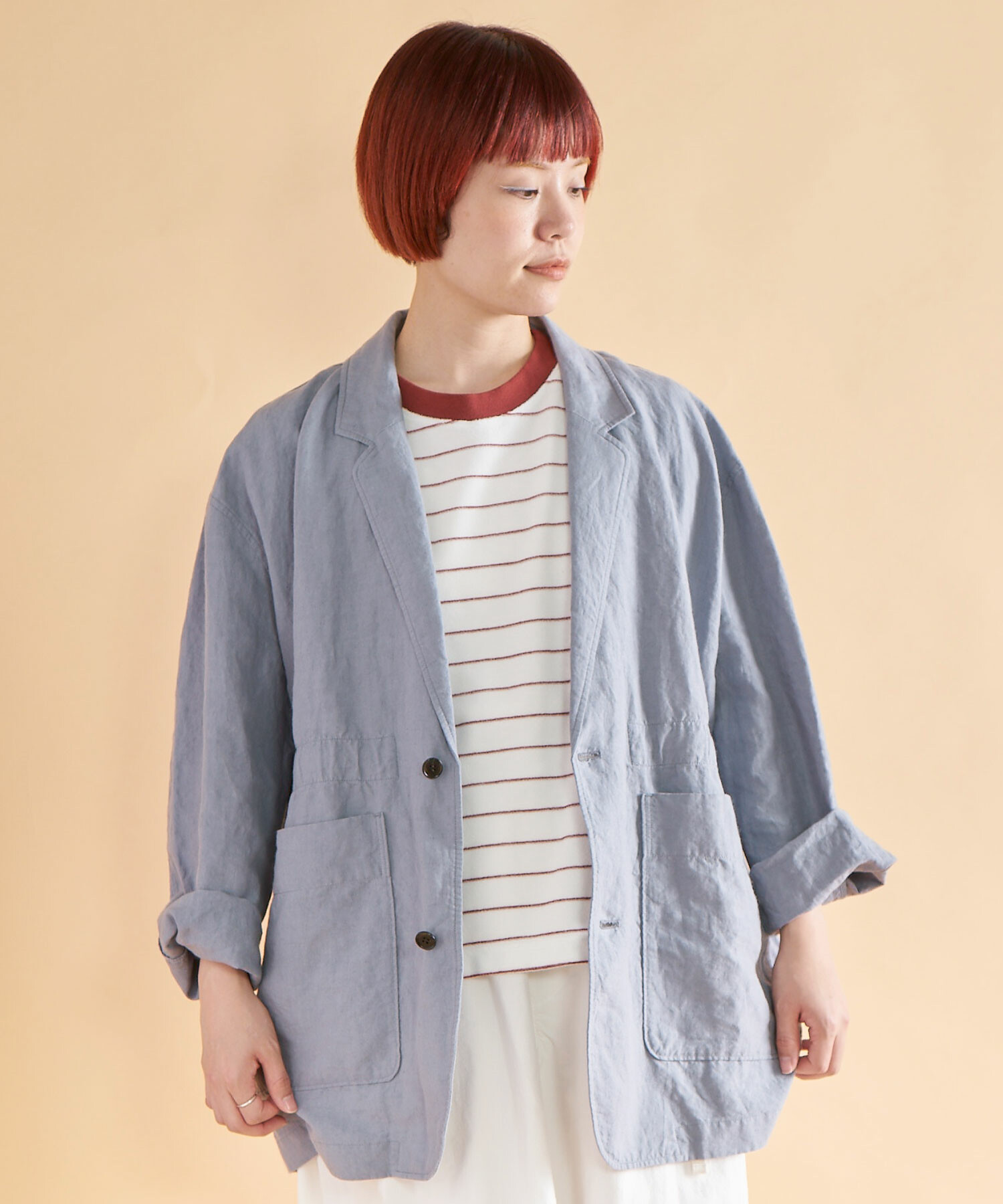 AMBIDEX Store ○60/高密度LINEN PAPA ジャケット(F BLUE GREY): FLAT 