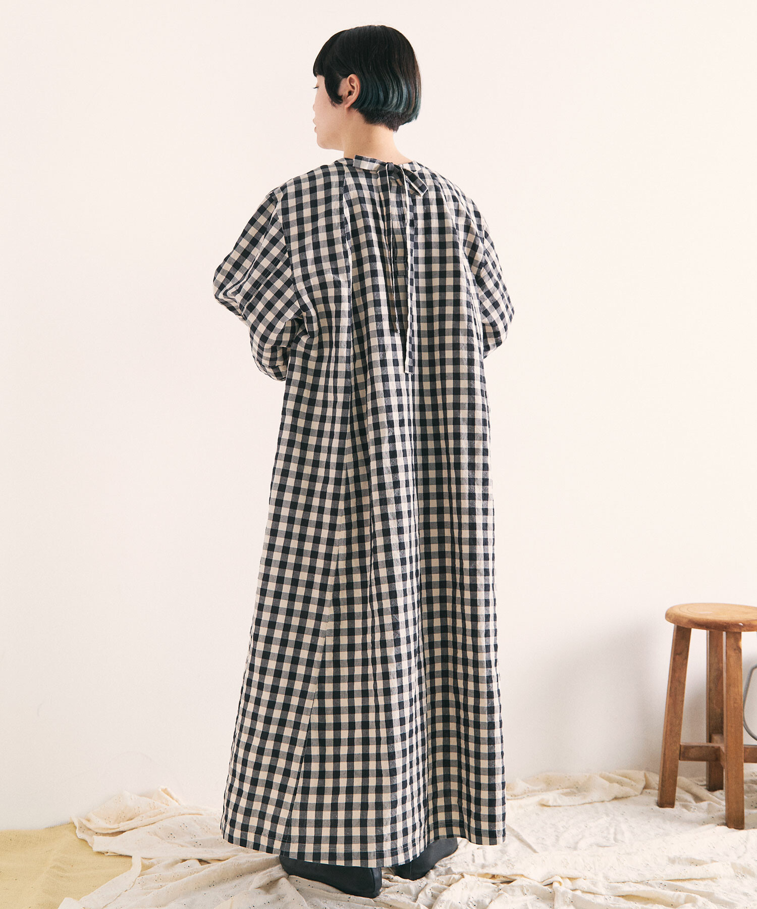 AMBIDEX Store ○コットン/リネン ギンガム BALLOON ドレス(F ギンガム 