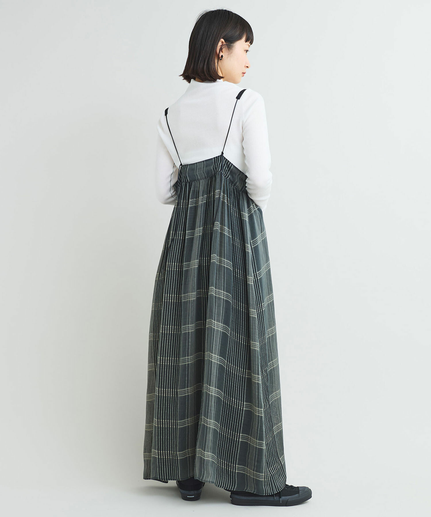 AMBIDEX Store 〇二重織チェック キャミ ワンピース(F クロ): iki