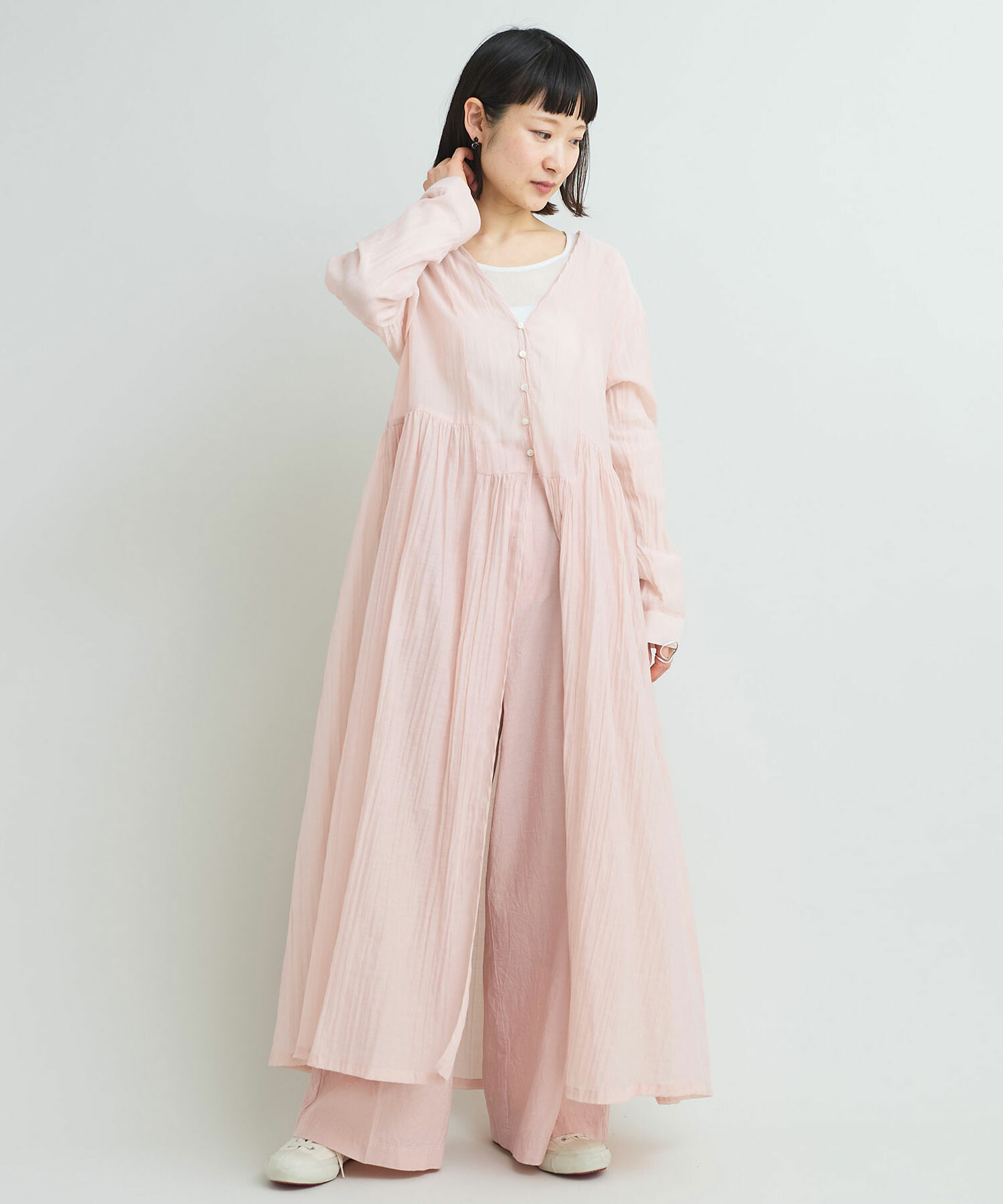 AMBIDEX Store 〇綿ナイロンローン ガウンロング ワンピース(F シロ): iki