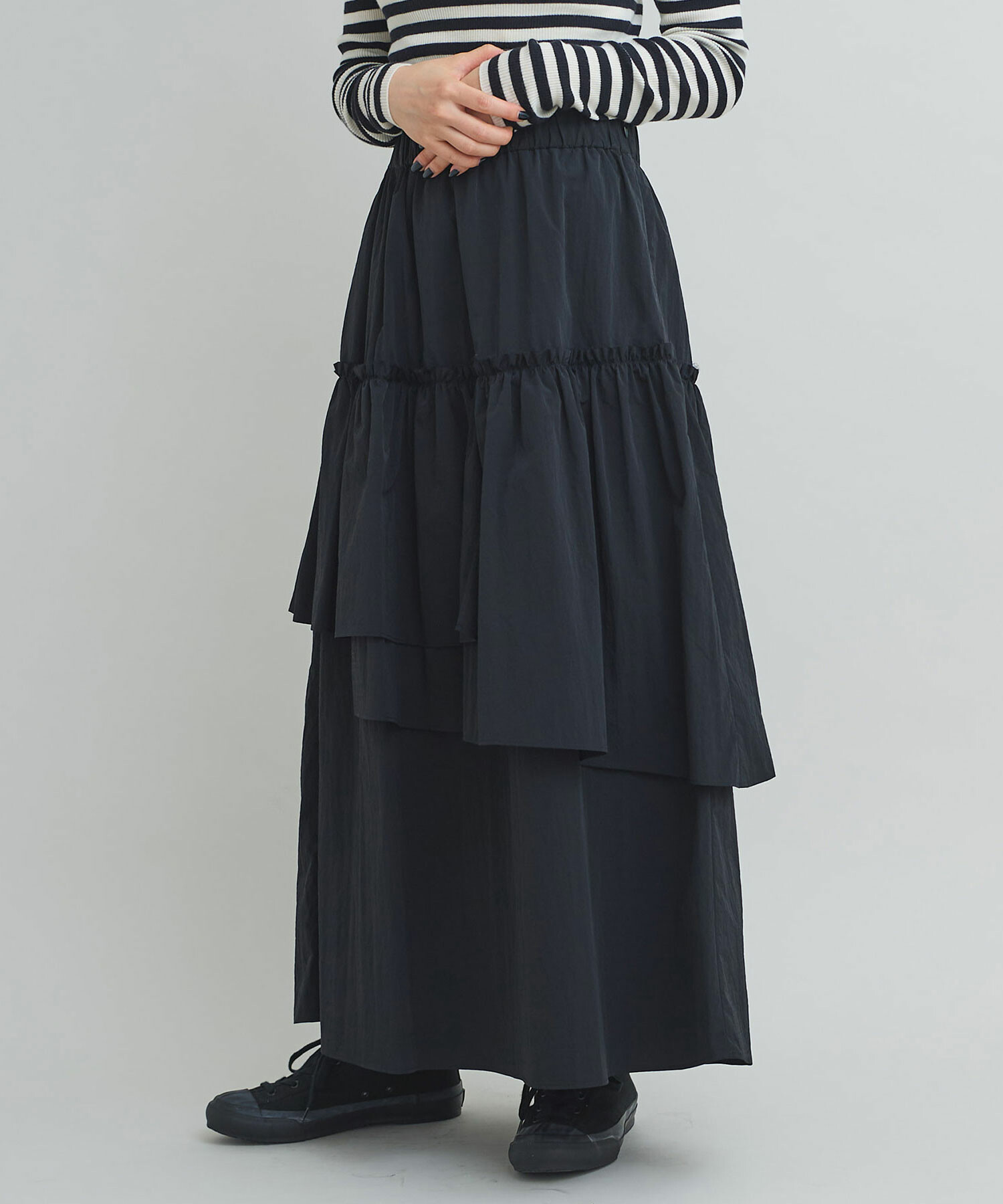 AMBIDEX Store 〇ナイロンタフタ流し染め アシメティアード スカート(F