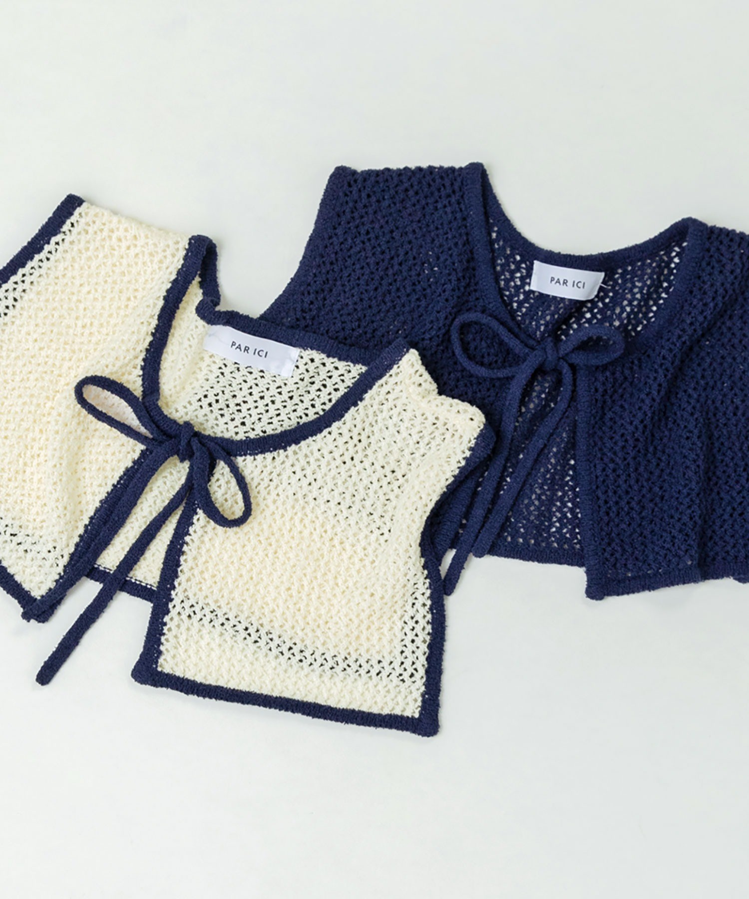 えりんぎページ AMBIDEX Store ○○LOOP YARN リボン付け襟(F シロ×コン): PAR ICI