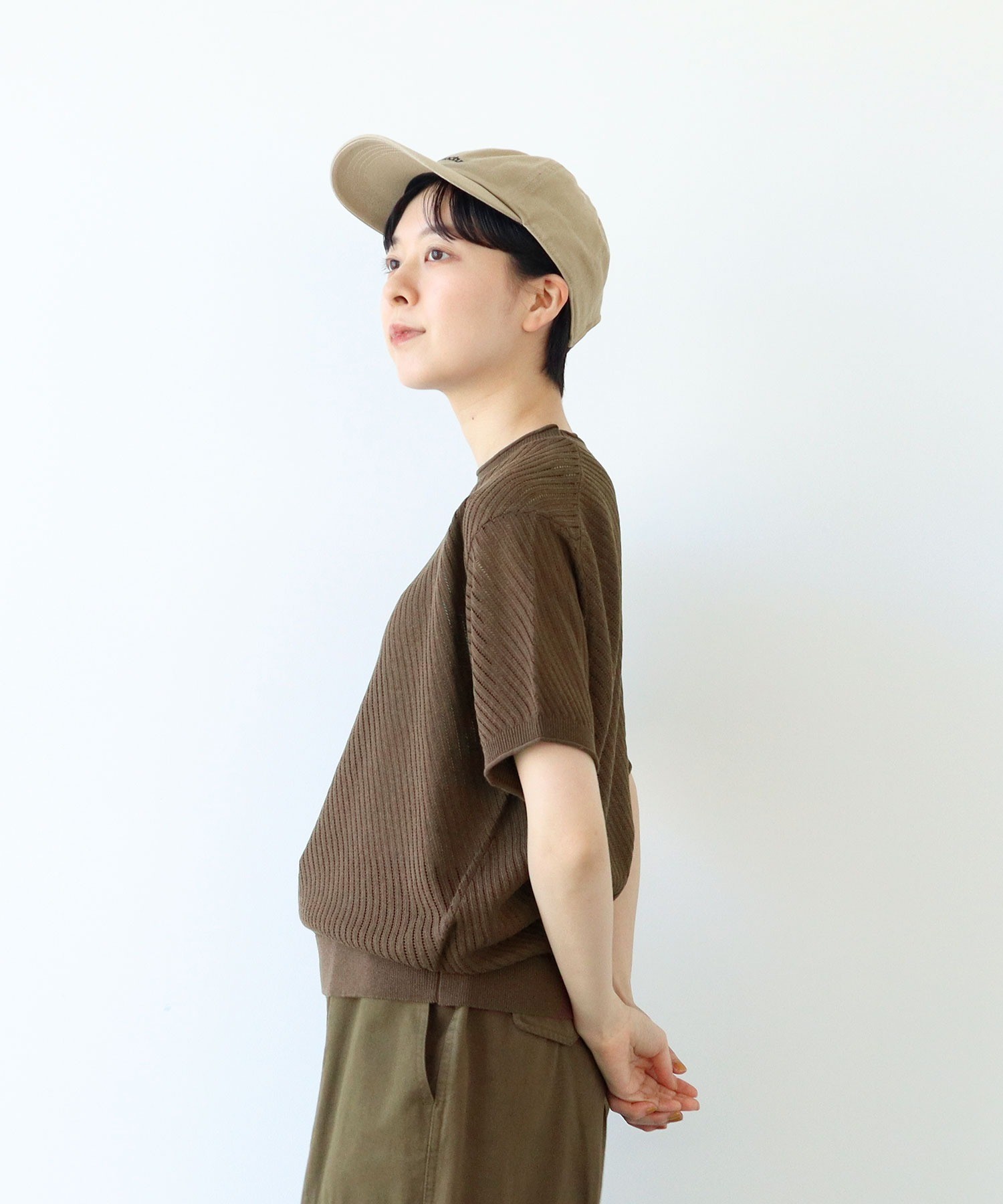 AMBIDEX Store ○透かし編み 半袖プルオーバー(F コゲチャ): PAR ICI