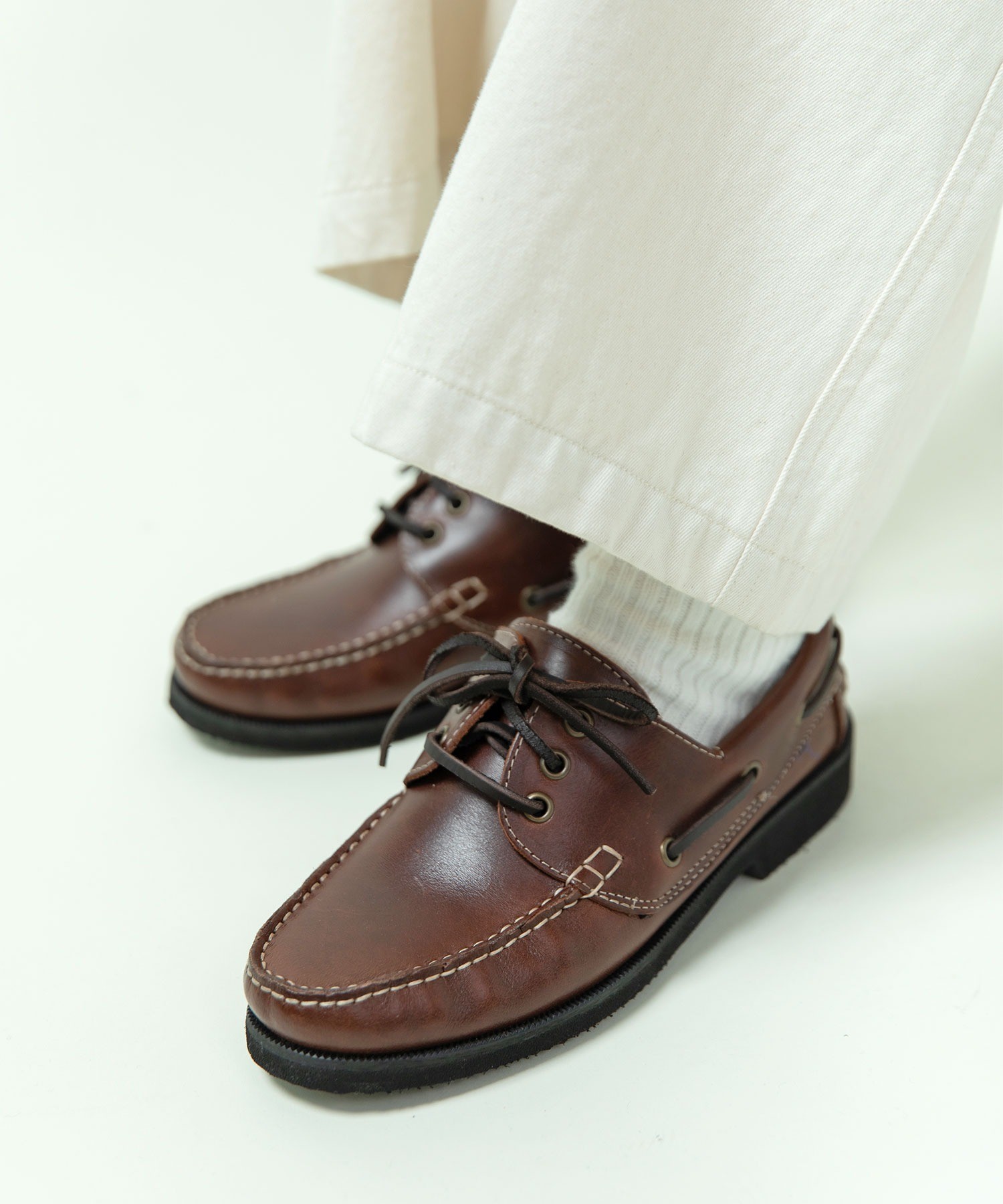 AMBIDEX Store ○スウェード/オイルレザー デッキシューズ(37 コゲチャ