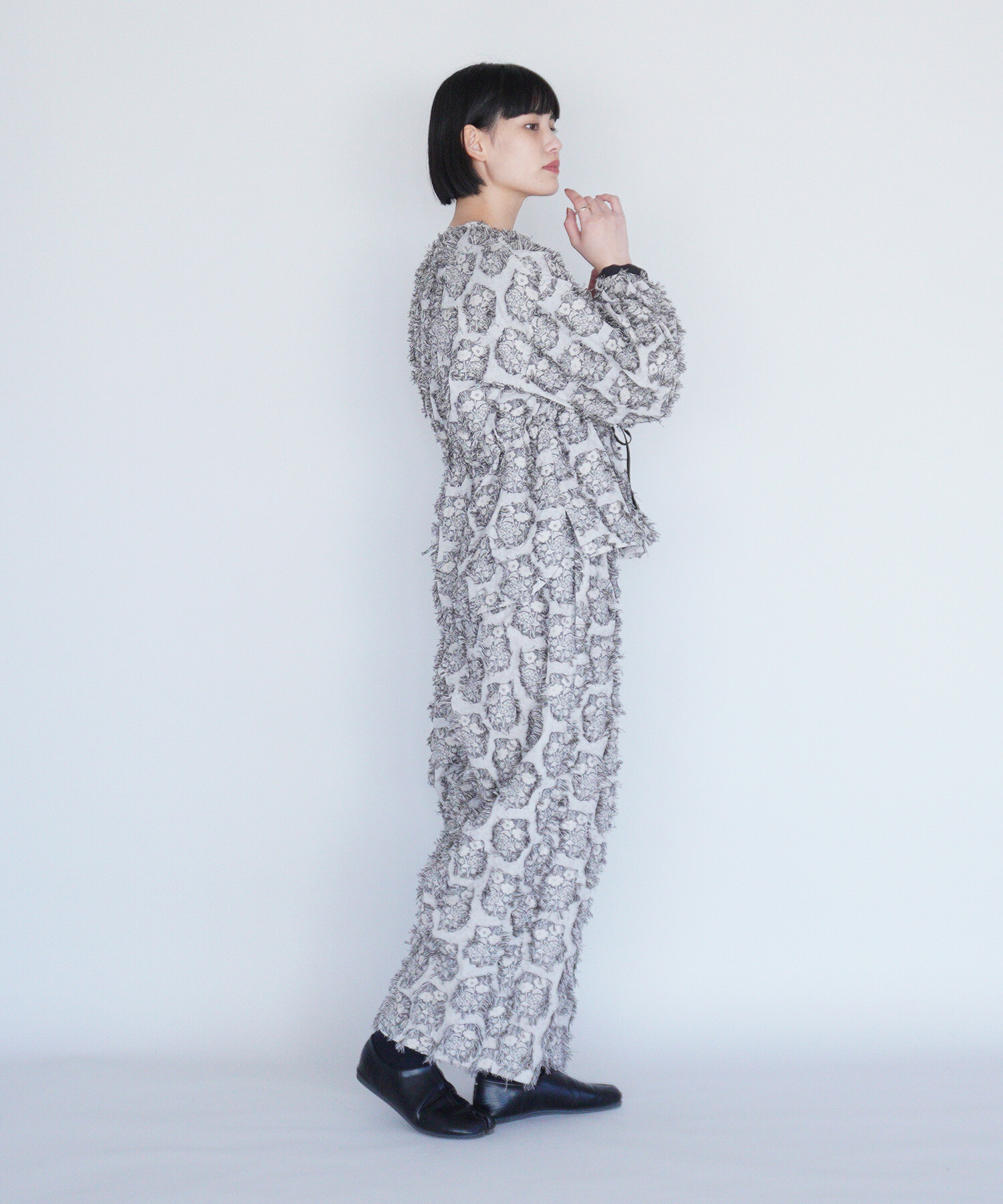 AMBIDEX Store 〇花野風jacquard ワイドパンツ(F グレー): FLAT-cic-HATENA