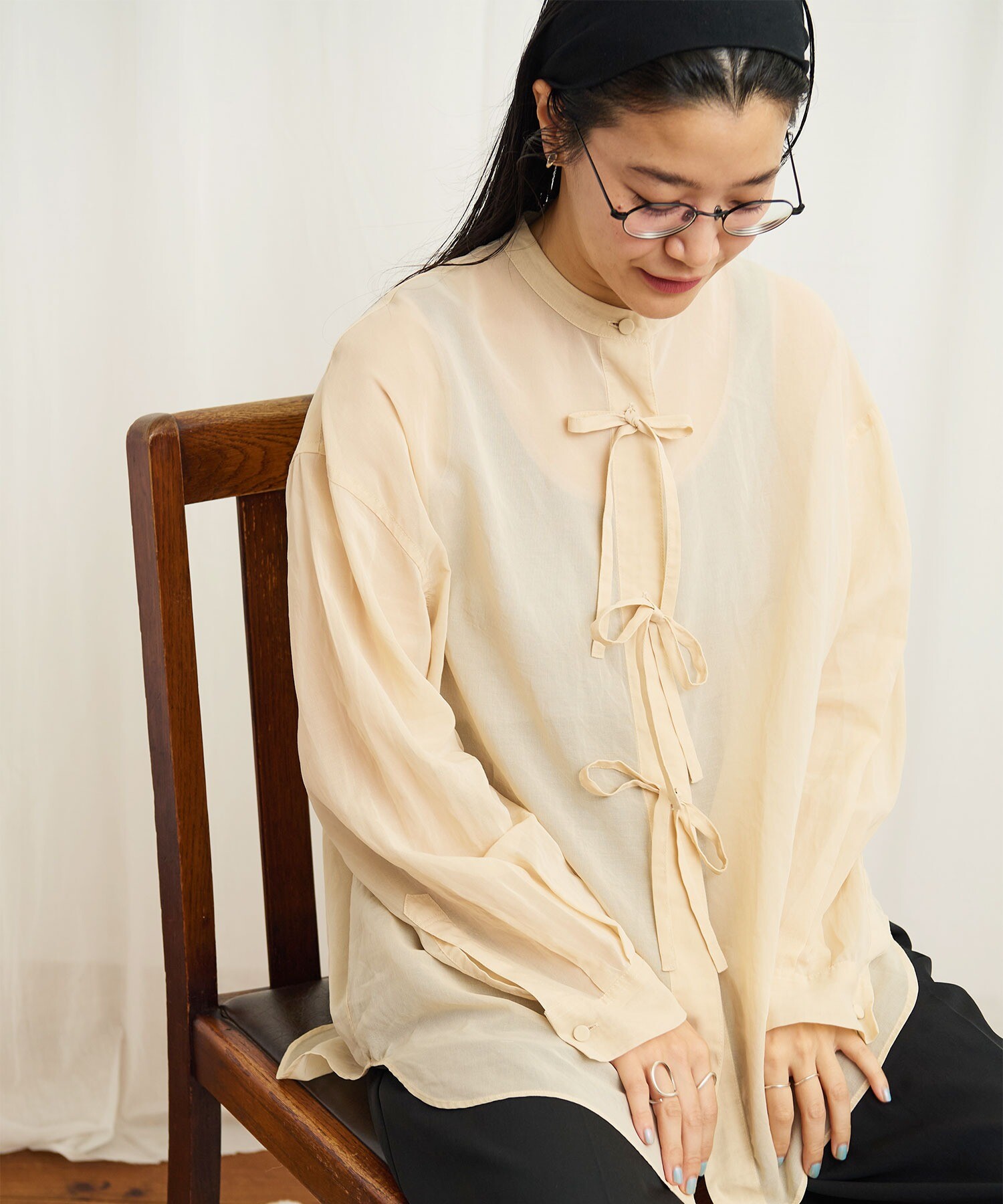AMBIDEX Store ○ribbon organdy long shirt(F キナリ): l