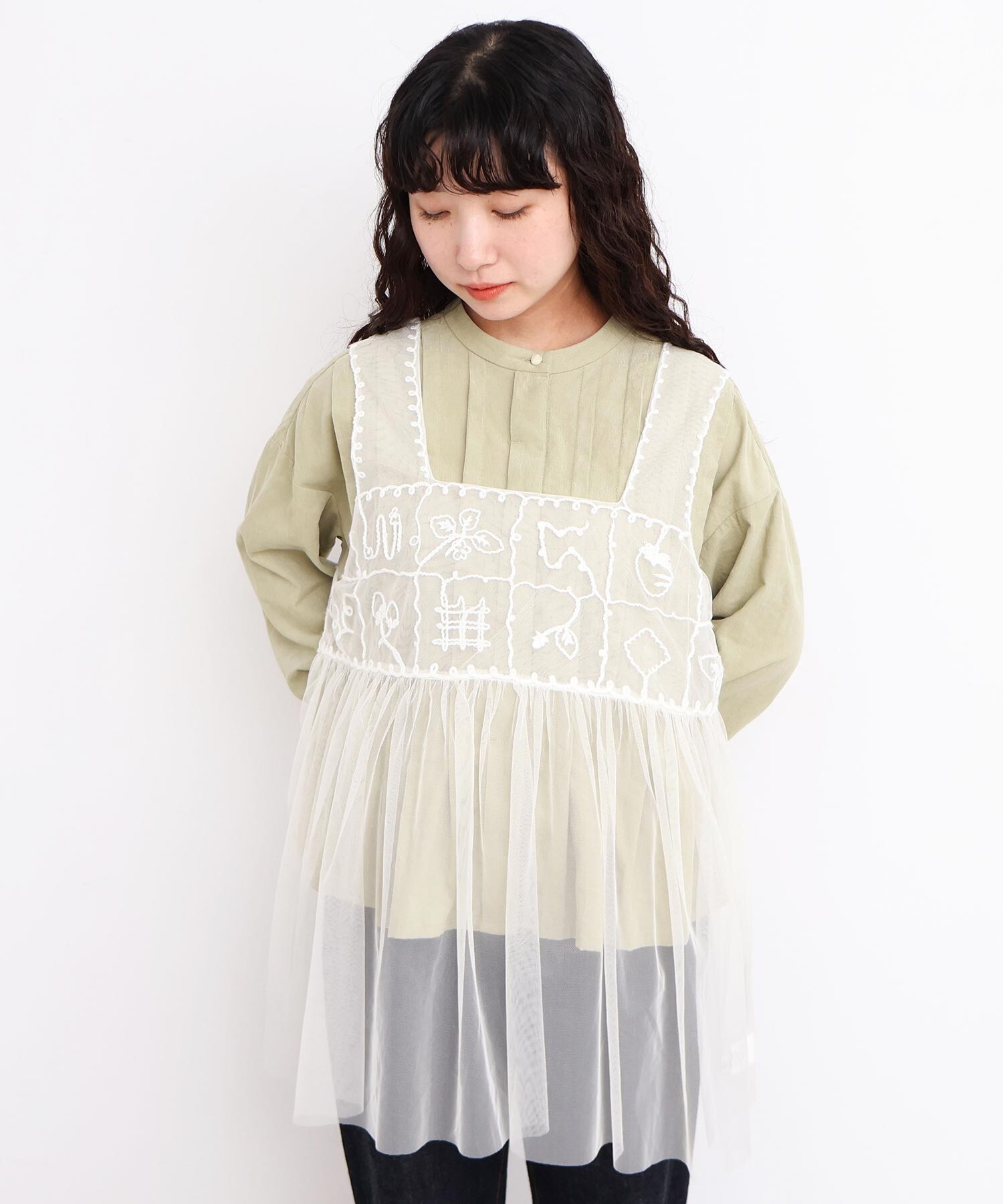 AMBIDEX Store ○いちごのコード刺繍 重ねるチュールブラウス(F キナリ